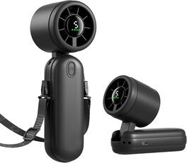 PRIMEPLUS - Handheld Turbo Fan 4000mAh, 30ft/s Max Airflow, 5-Speed Portable Personal Fan with 12H Battery, Quiet Cooling for Travel - Midnight Black