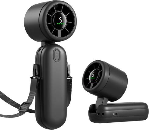 Front. PRIMEPLUS - Handheld Turbo Fan 4000mAh, 30ft/s Max Airflow, 5-Speed Portable Personal Fan with 12H Battery, Quiet Cooling for Travel - Midnight Black.