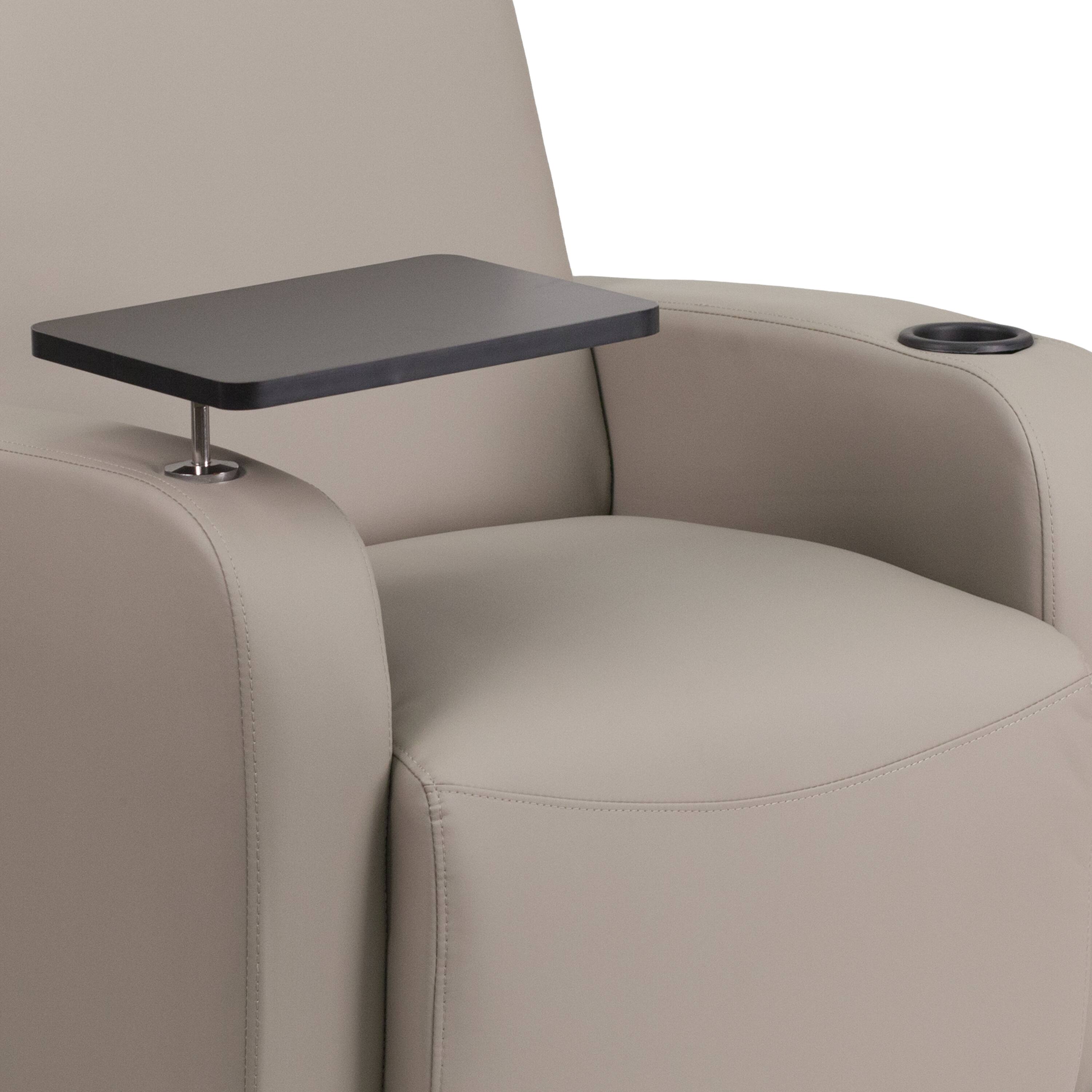Alt View 9. Emma + Oliver - Faux Leather Guest Chair with Tablet Arm, Chrome Legs and Cup Holder - Gray.