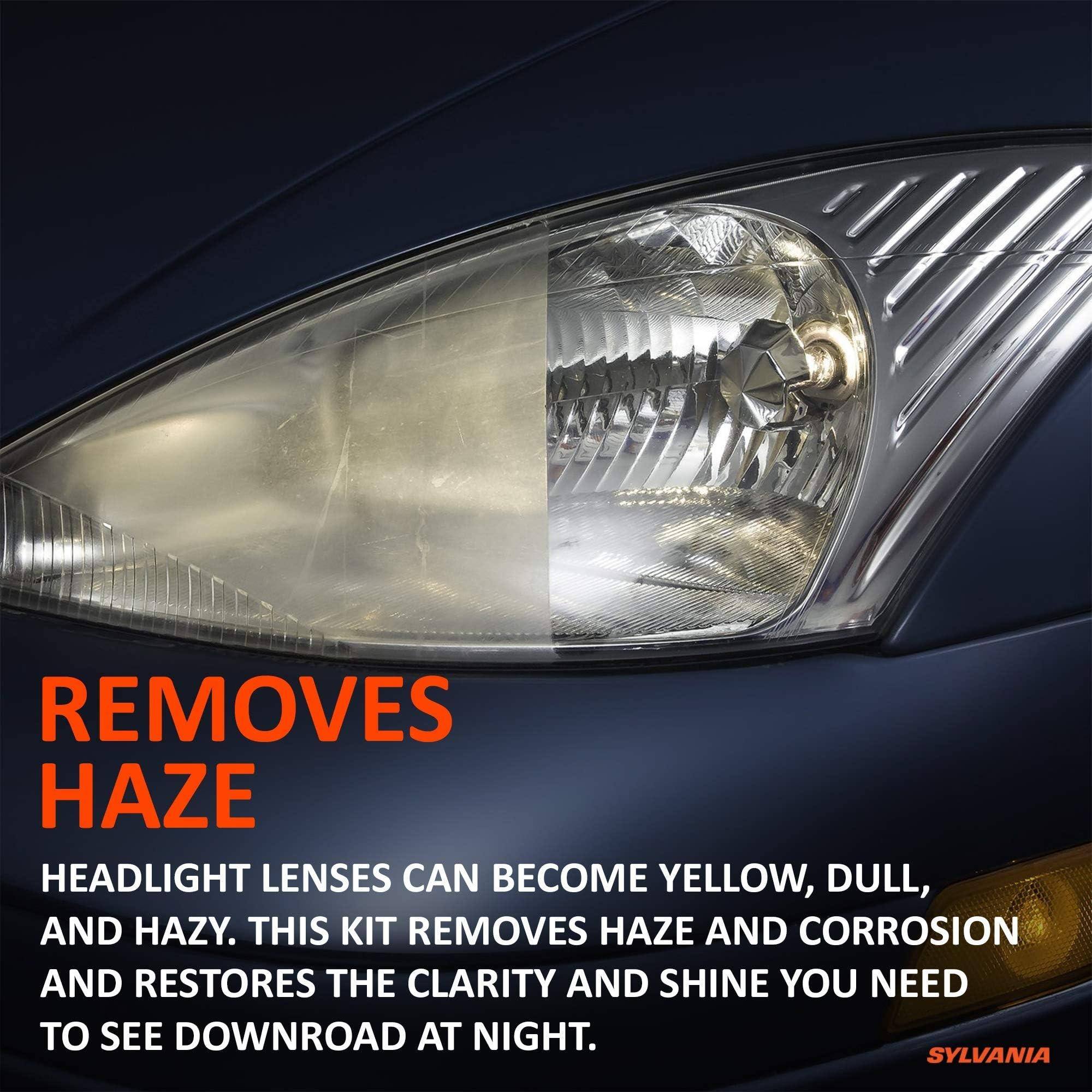 Removes Haze  
Headlight lenses can become yellow, dull, and hazy. This kit removes haze and corrosion and restores the clarity and shine you need to see downroad at night.  
Sylvania