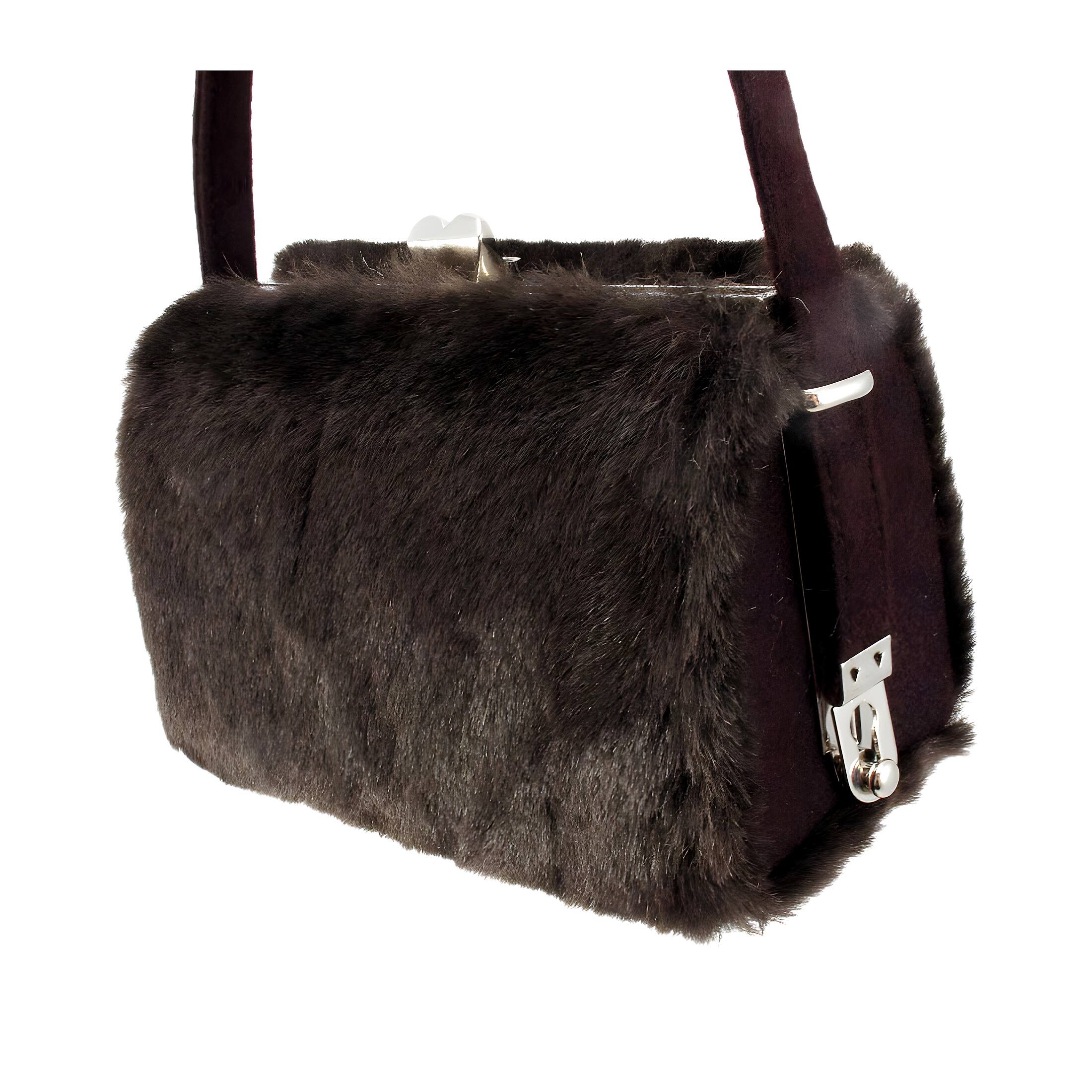 Alt View 1. Zeckos - Faux Fur Hard Frame Evening Bag - Brown.
