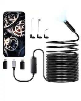 VEVOR - Endoscope Camera with 49.2FT Semi-Rigid Cable, 1920P HD Borescope for Android & IOS, Industrial Inspection Camera - Black