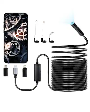 Front. VEVOR - Endoscope Camera with 49.2FT Semi-Rigid Cable, 1920P HD Borescope for Android & IOS, Industrial Inspection Camera - Black.