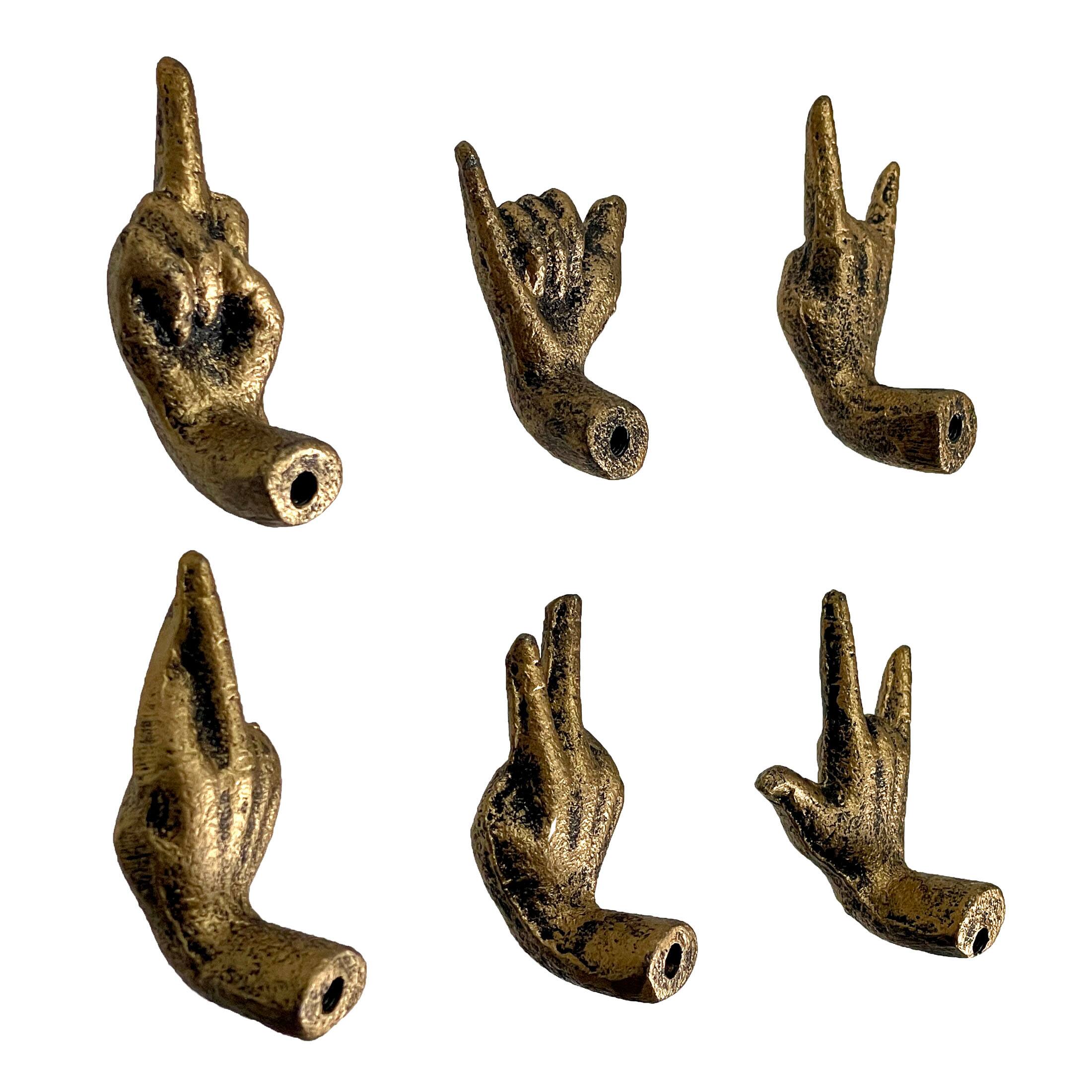 Alt View 2. Zeckos - Set of 6 Antique Gold Cast Iron Hand Cabinet Knobs SLA Drawer Pulls - Gold.