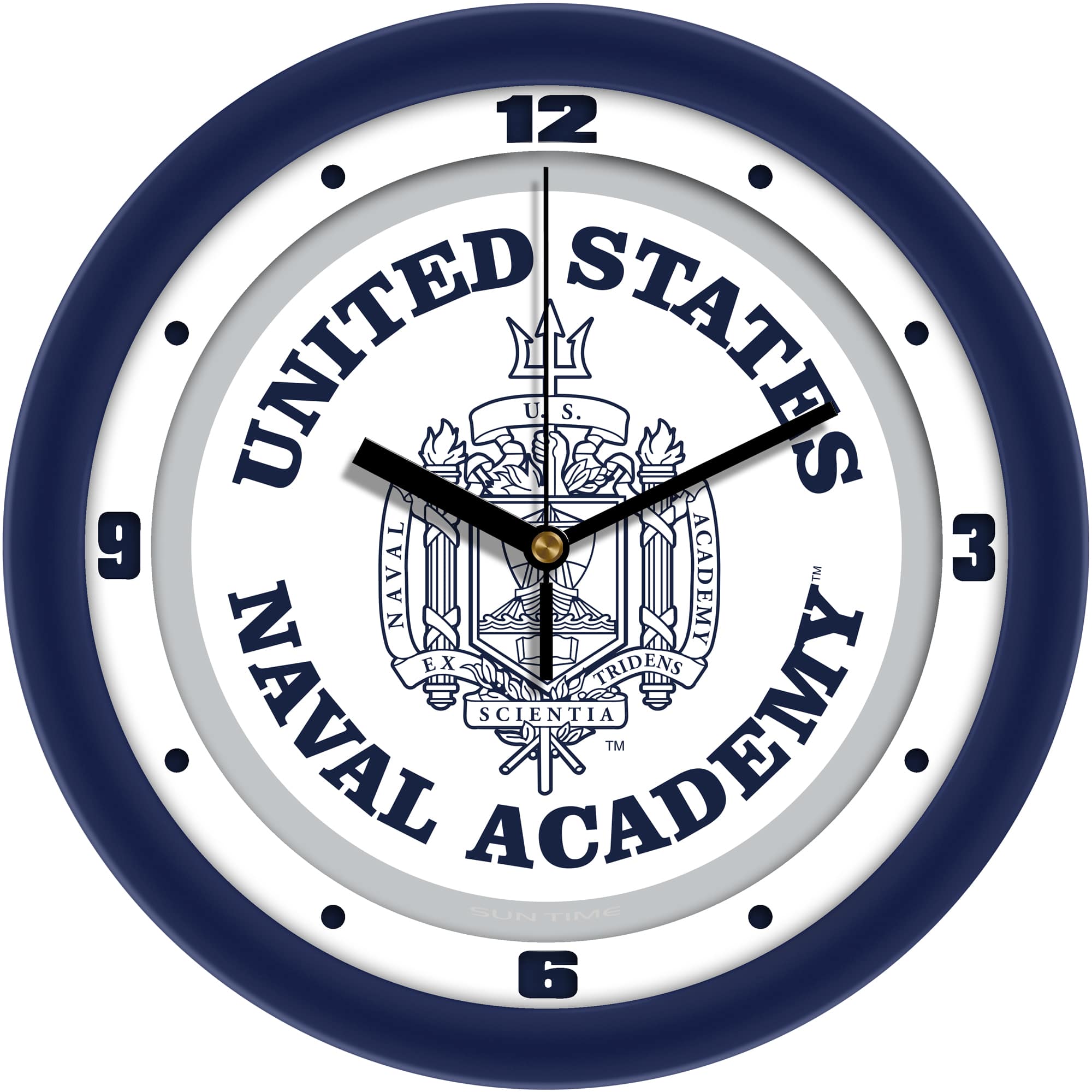 MpDirect - Navy Midshipmen 11.5'' Suntime Premium Glass Face Traditional Logo Wall Clock - Multicolor