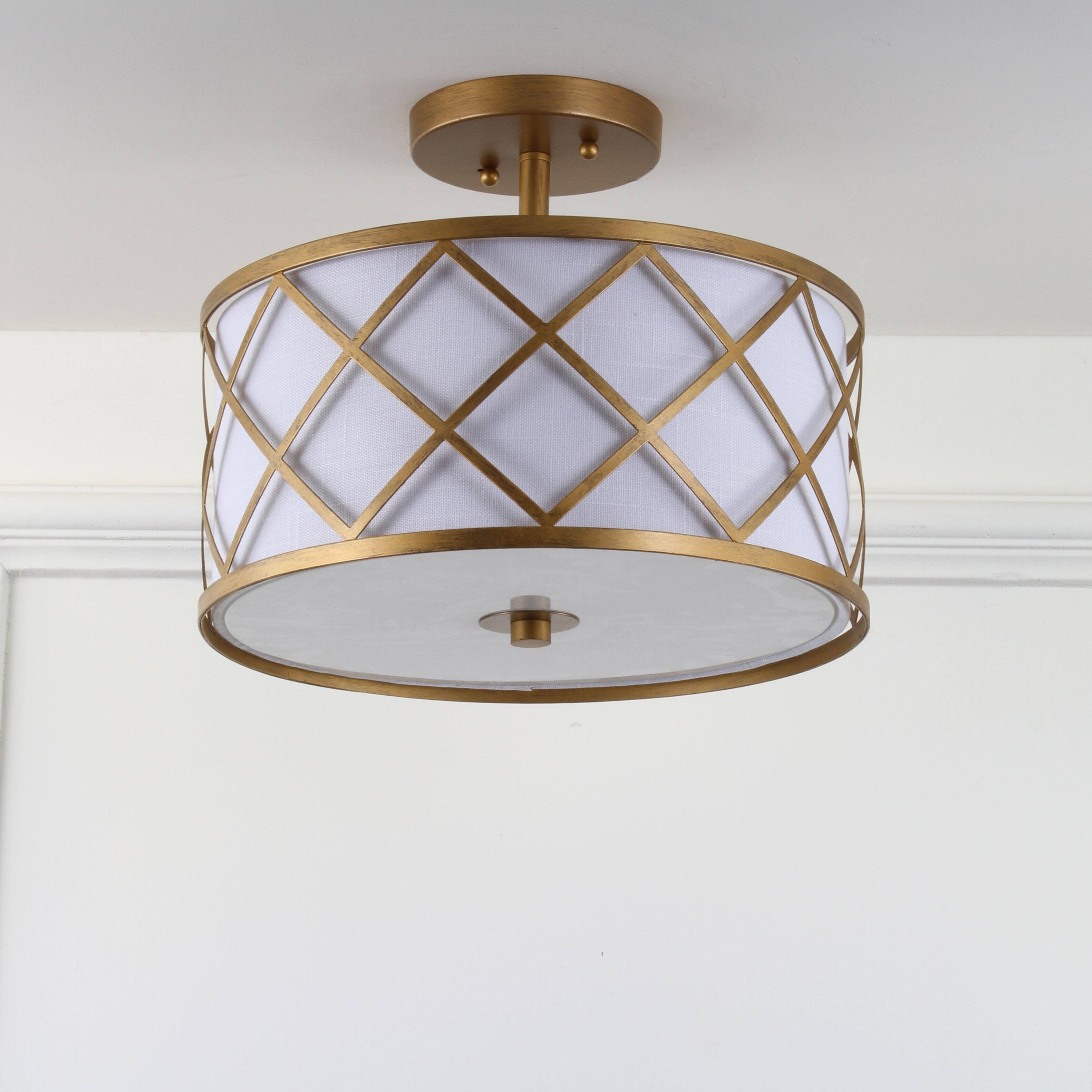 Alt View 5. Jonathan Y - Elizabeth 13.25" Metal LED Flush Mount, Gold/White - Gold.