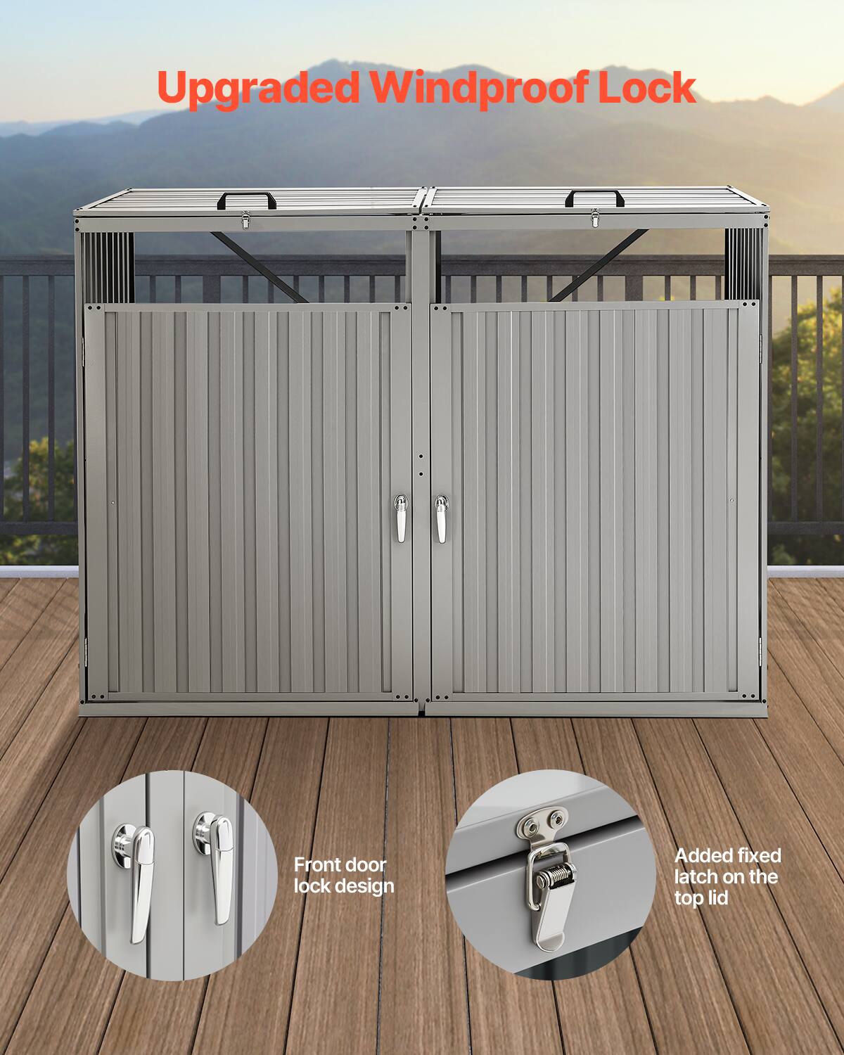 Upgraded Windproof Lock

Front door lock design

Added fixed latch on the top lid
