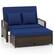 Angle. Costway - Patio Rattan Daybed Wicker Loveseat Sofa with Multifunctional Ottoman - Mix Brown + Blue.