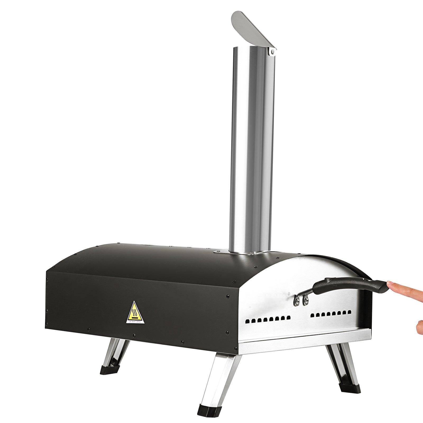 Alt View 9. Glintex - 12in Pizza Oven Pellet Charcoal Maker, Portable Outdoor Grill with Stone, Cover, Shovel for Camping - Black & Silver.