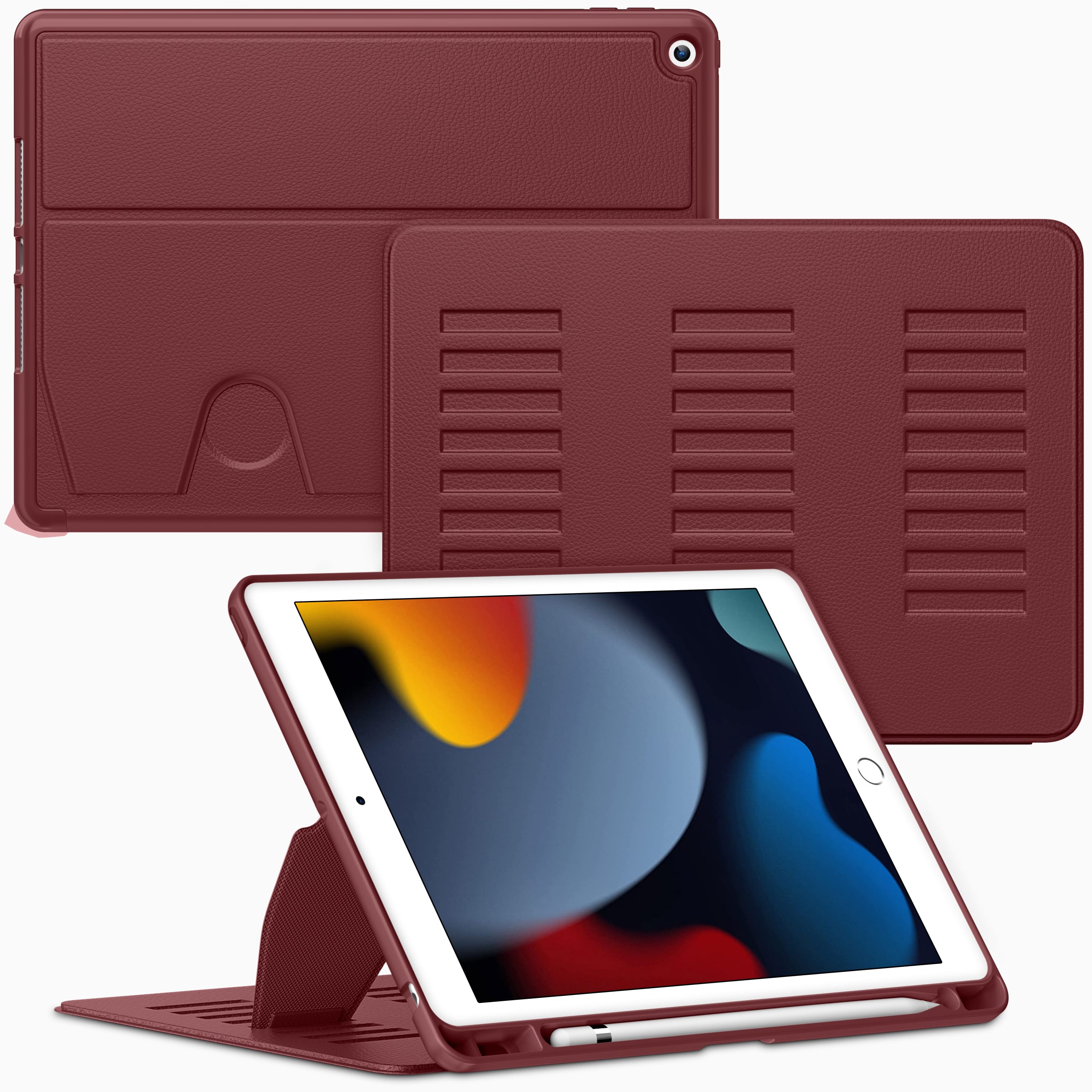 Front. VIKESI - Magnetic Case for iPad 10.2" 7th/8th/9th Gen, Shockproof, Pencil Holder, Auto Wake/Sleep, Multi-Angle Stand - Wine.