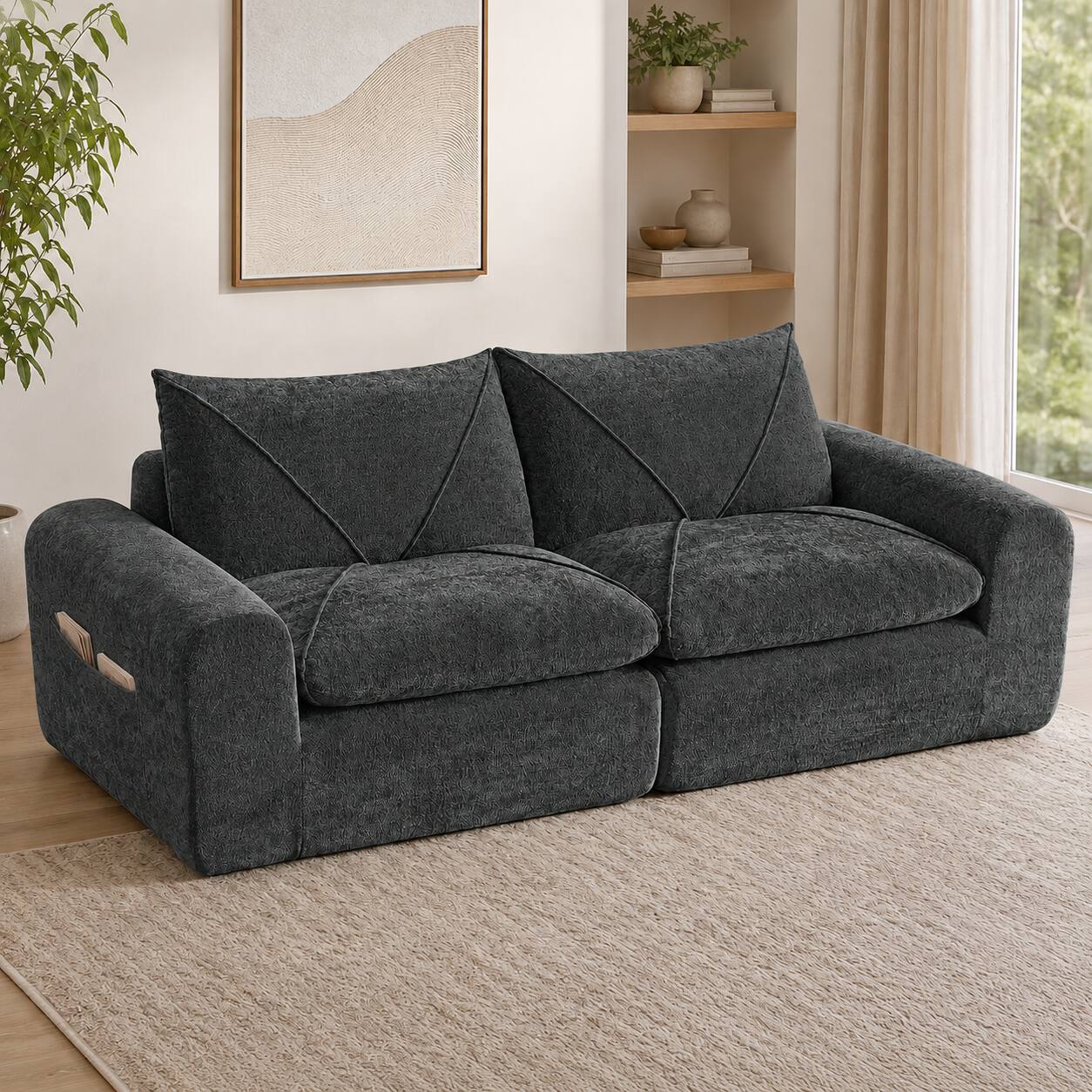 Angle. Anysun - Modern Minimalist Chenille Combination Sofa – Spacious and Comfortable Living Room Loveseat for Families and Apartments - Dark Grey.