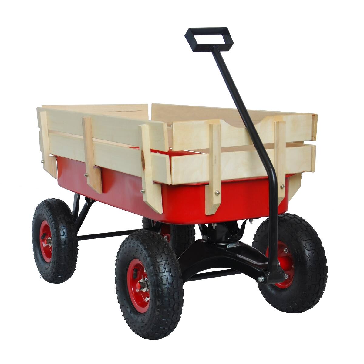 Alt View 8. Loheer - Loheer Garden Wagon Cart with Removable Wood Sides, Air Tires and Adjustable Handle, Red.