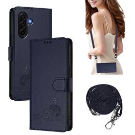 Dteck - Cat Pattern Crossbody Wallet Case for Samsung Galaxy A37 5G with Card Slots, RFID PU Leather Protective Stand Cover - Blue