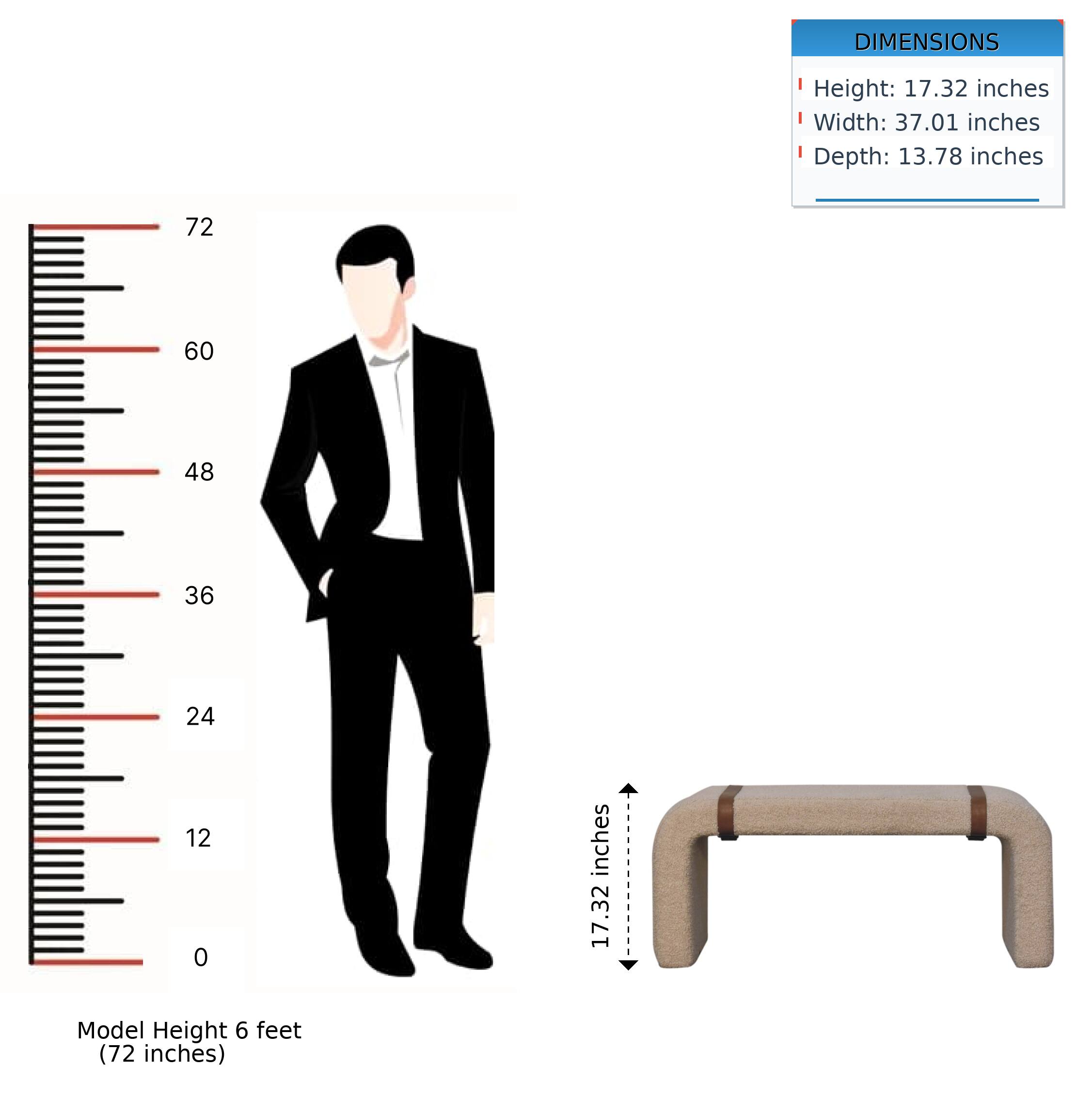 DIMENSIONS  
Height: 17.32 inches  
Width: 37.01 inches  
Depth: 13.78 inches  

72  
60  
48  
36  
24  
12  
0 inches  

Model Height 6 feet (72 inches)