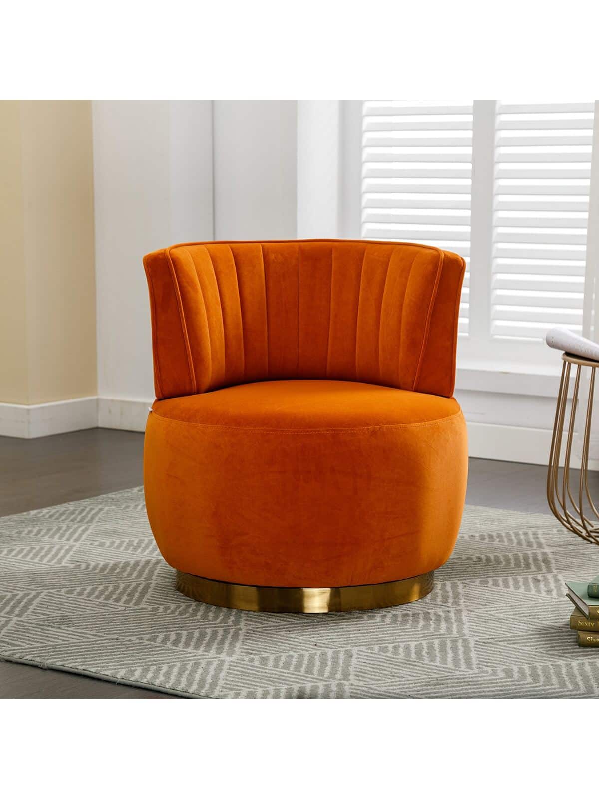 Trinkets Crazed - Velvet Swivel Accent Barrel Chair, Mid Century Modern Arm Chair 360° Swivel Club Chairs - Orange