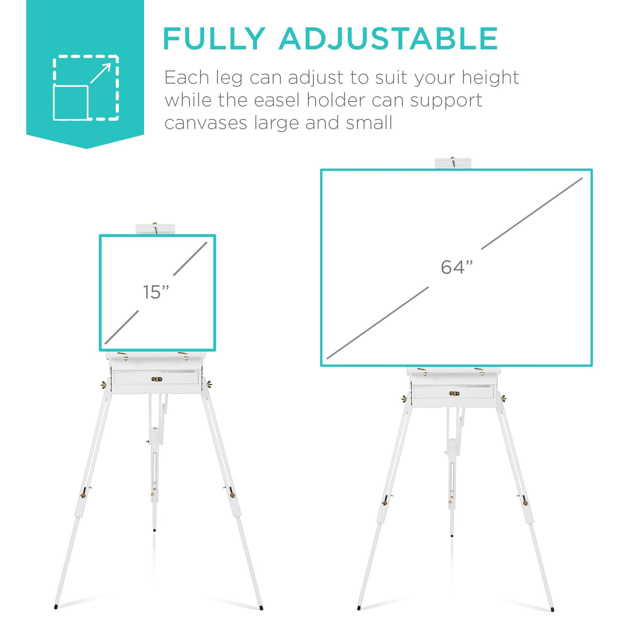 FULLY ADJUSTABLE  
Each leg can adjust to suit your height while the easel holder can support canvases large and small  
15" 64"