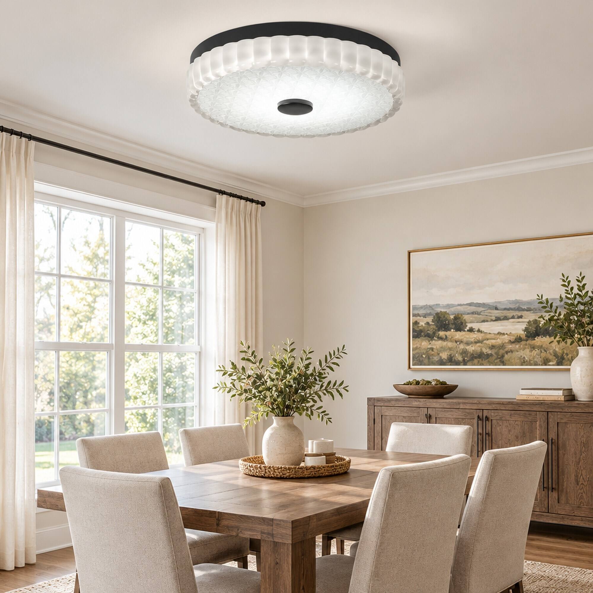 RYHNUYNE 11.81 in LED Flush Mount Ceiling Light, Metal Base, Glass ...