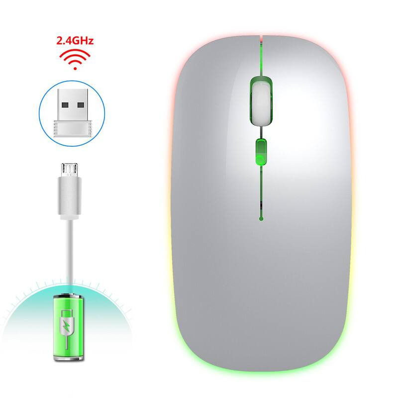 Alt View 4. SKRAN - 2.4G Wireless Rechargeable Office Mouse - Slim, Easy-to-Use with 7-Color Breathing Light,Adjustable DPI for Home/Office - White.