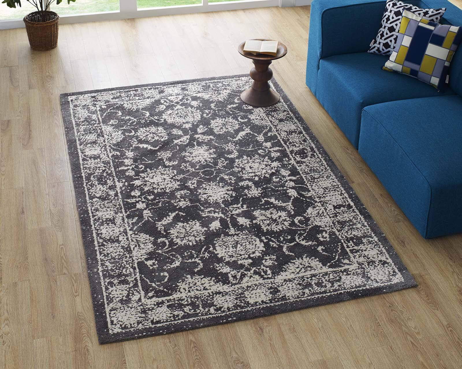 Modway - Kazia Distressed Floral Lattice Area Rug - Dark Gray and Ivory