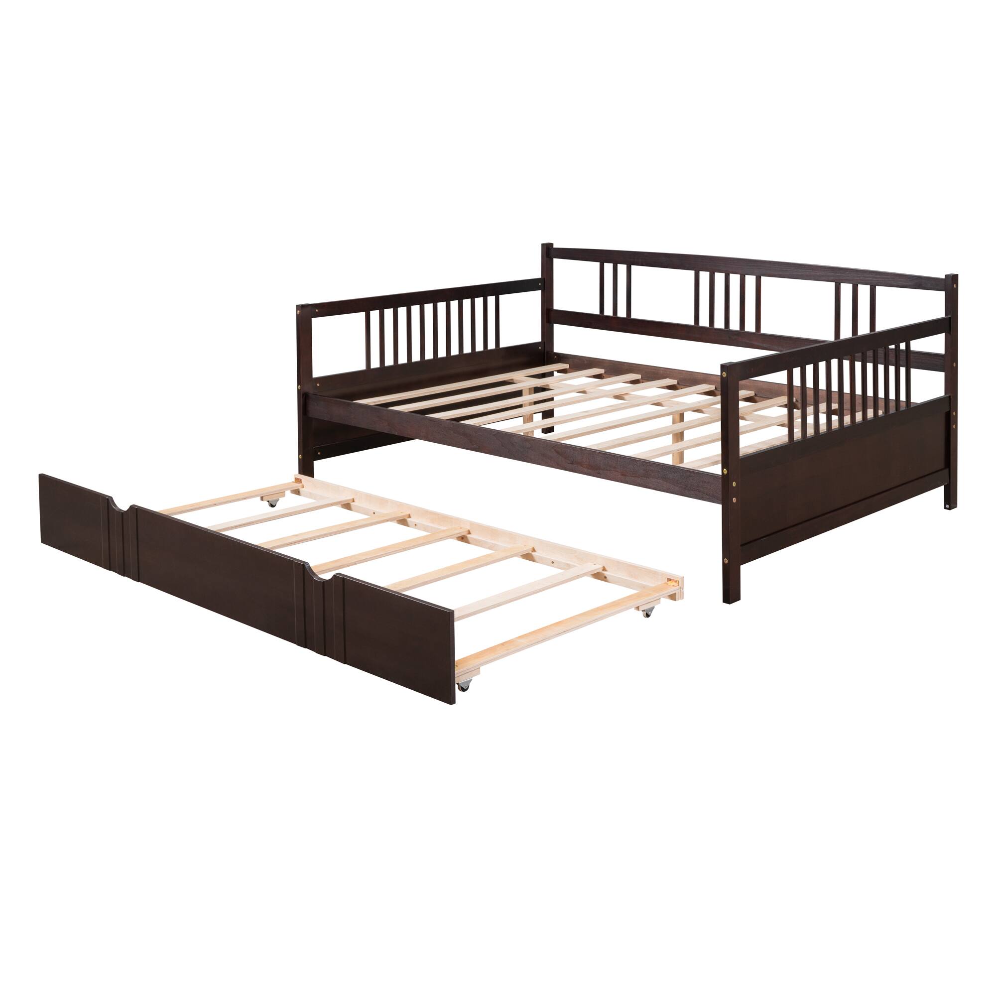 Alt View 2. Tiramisubest - Full Size Daybed Wood Bed with Twin Size Trundle,Espresso - Espresso.