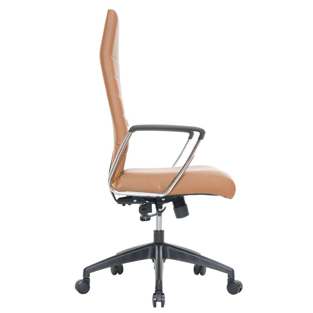 Alt View 5. LeisureMod - Hilton High-Back Adjustable Office Desk Chair Upholstered in Leather with Steel Frame, Swivel, and Ergonomic Support - Light Brown.