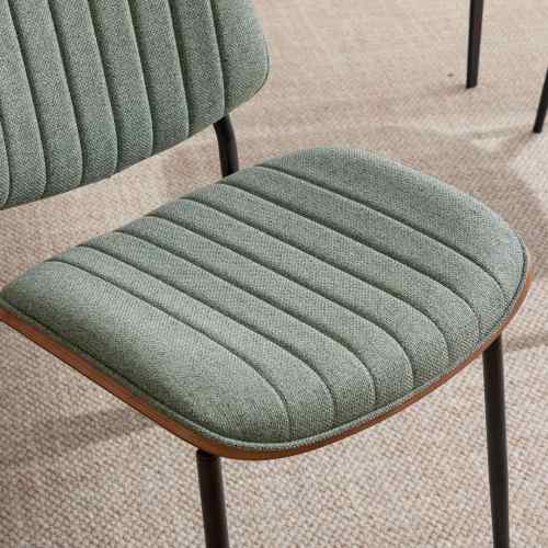 Alt View 3. LUCKY ONE - Assembled Mid Century Dining Chair Set of 2 Linen with Walnut Bentwood Back Metal Legs - Olive Green.