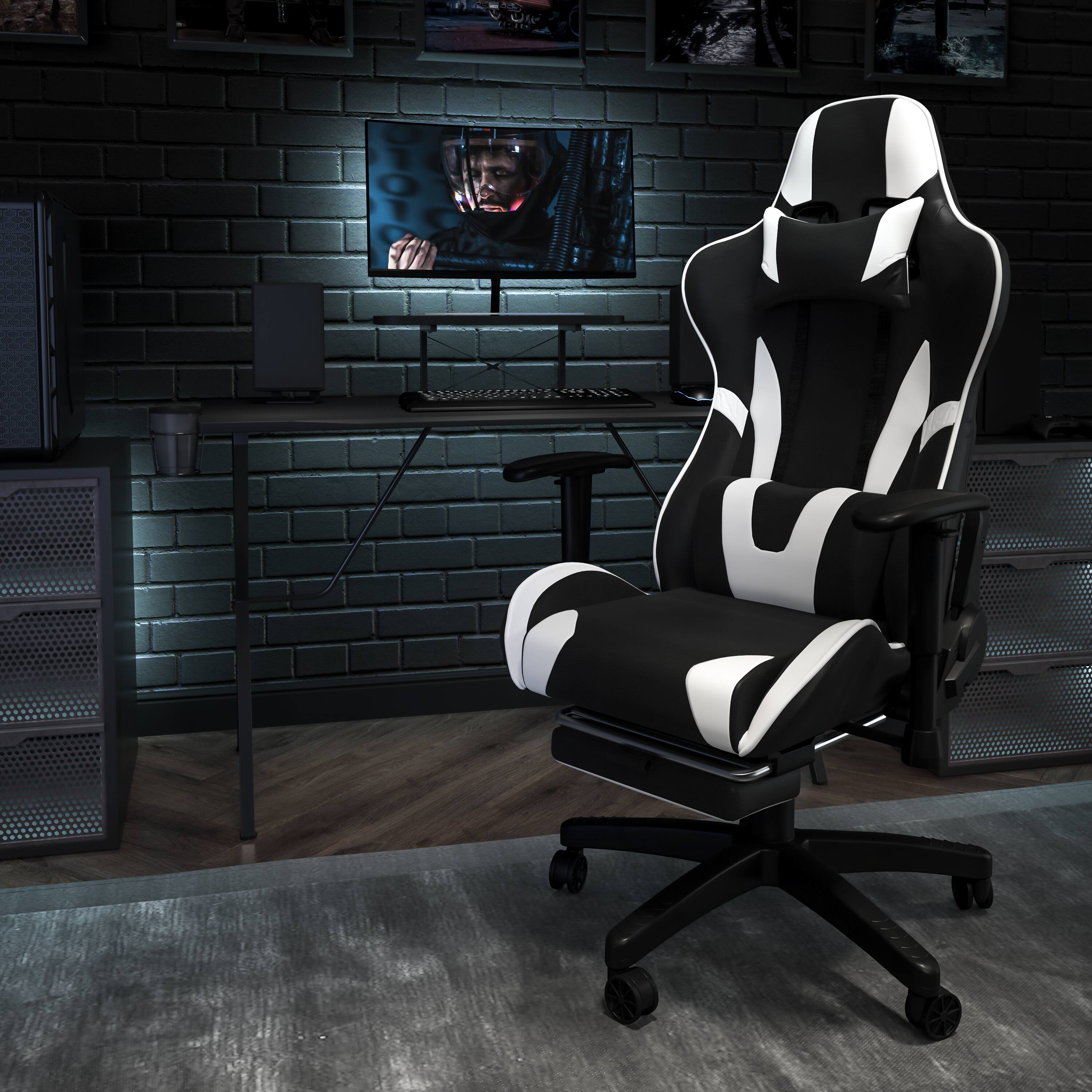 Alt View 1. Emma + Oliver - Gaming Desk & Chair Set - Cup Holder, Headphone Hook, and Monitor Stand - Black.