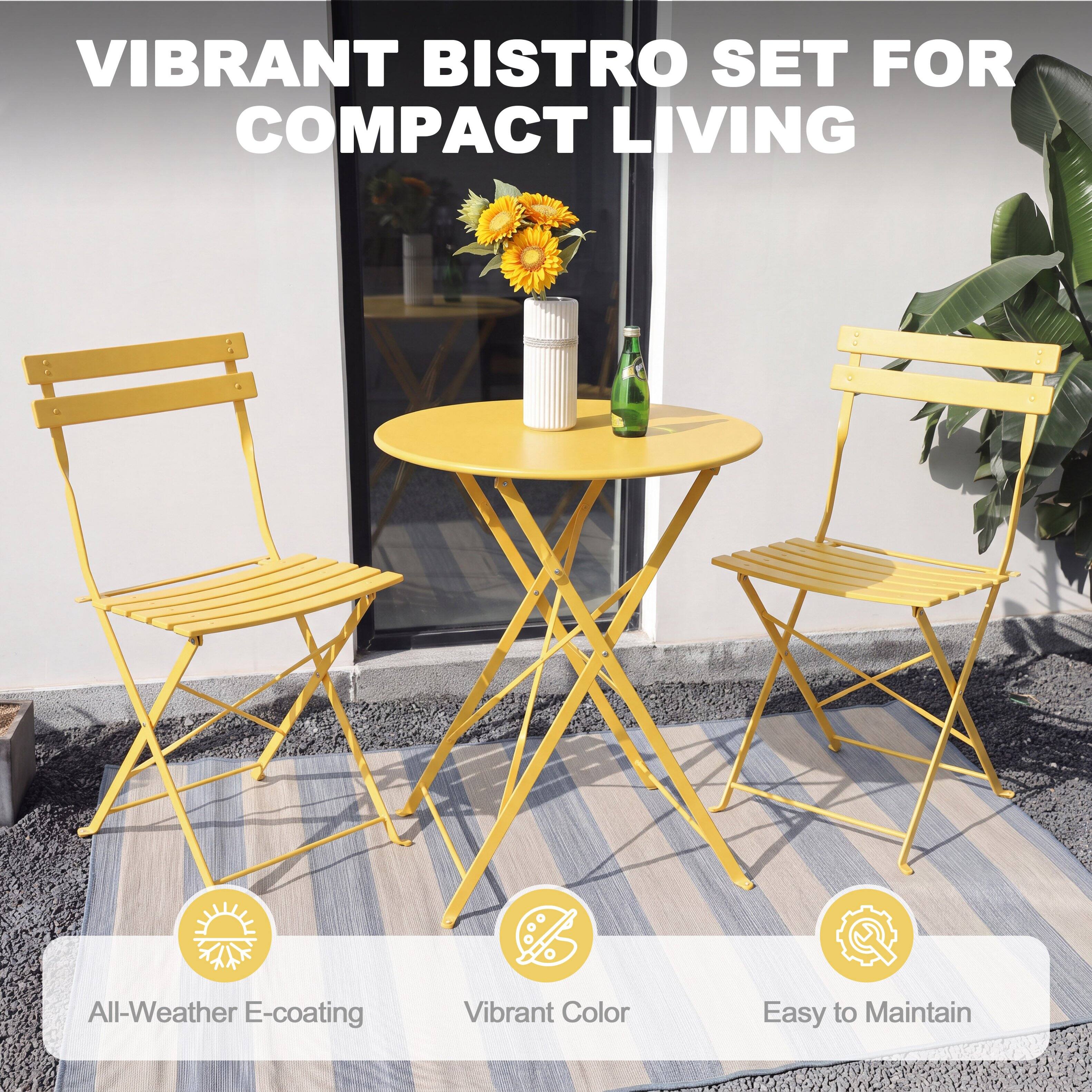VIBRANT BISTRO SET FOR COMPACT LIVING

- All-Weather E-coating
- Vibrant Color
- Easy to Maintain