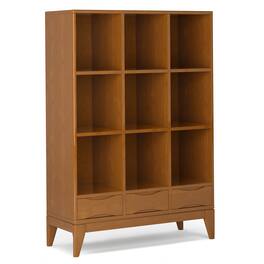 Simpli Home - Harper SOLID HARDWOOD 58 inch x 42 inch Mid Century Modern Cube Storage Bookcase with Drawers - Teak Brown