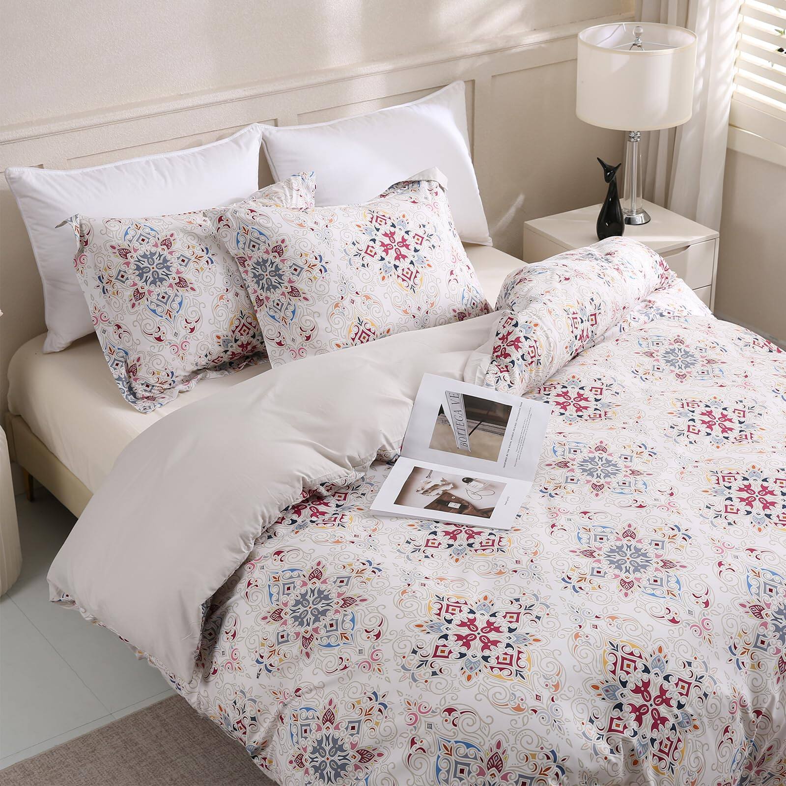 Alt View 5. Cedar Assembly - 3 Pieces Printed Duvet Cover Set vintage Charm Light 1 Lightweight Boho With Zipper Closure And 2 - Blue Forest-Queen.