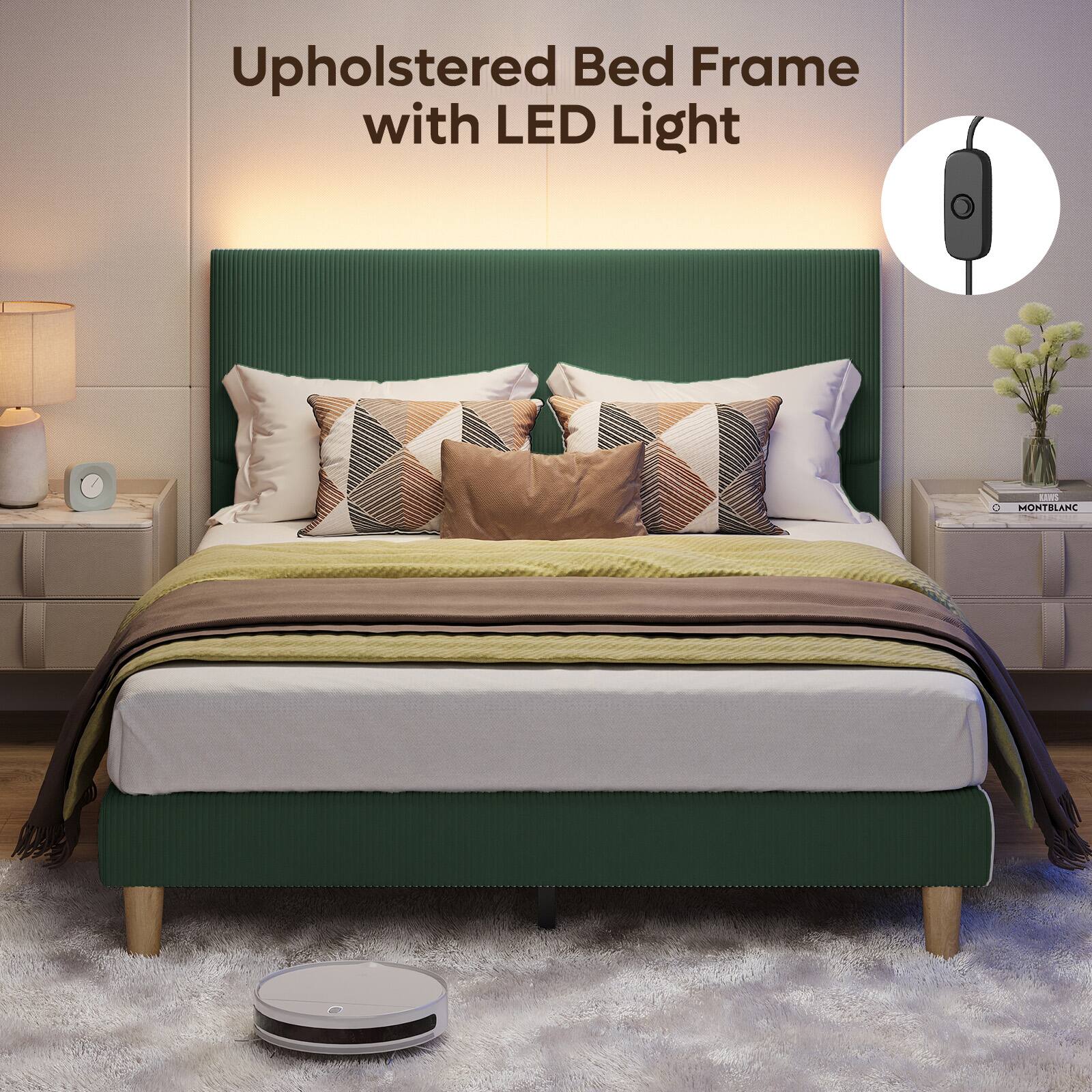 Upholstered Bed Frame with LED Light