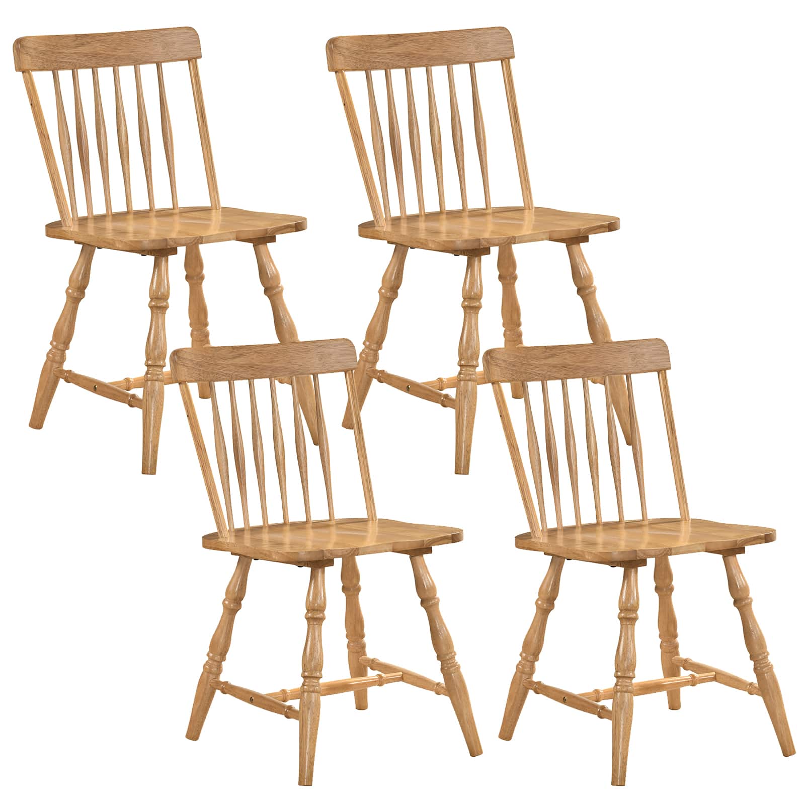 Costway - Windsor Dining Chairs Set of 4 with Turned Legs Curved Spindle Back for Living Room - Natural