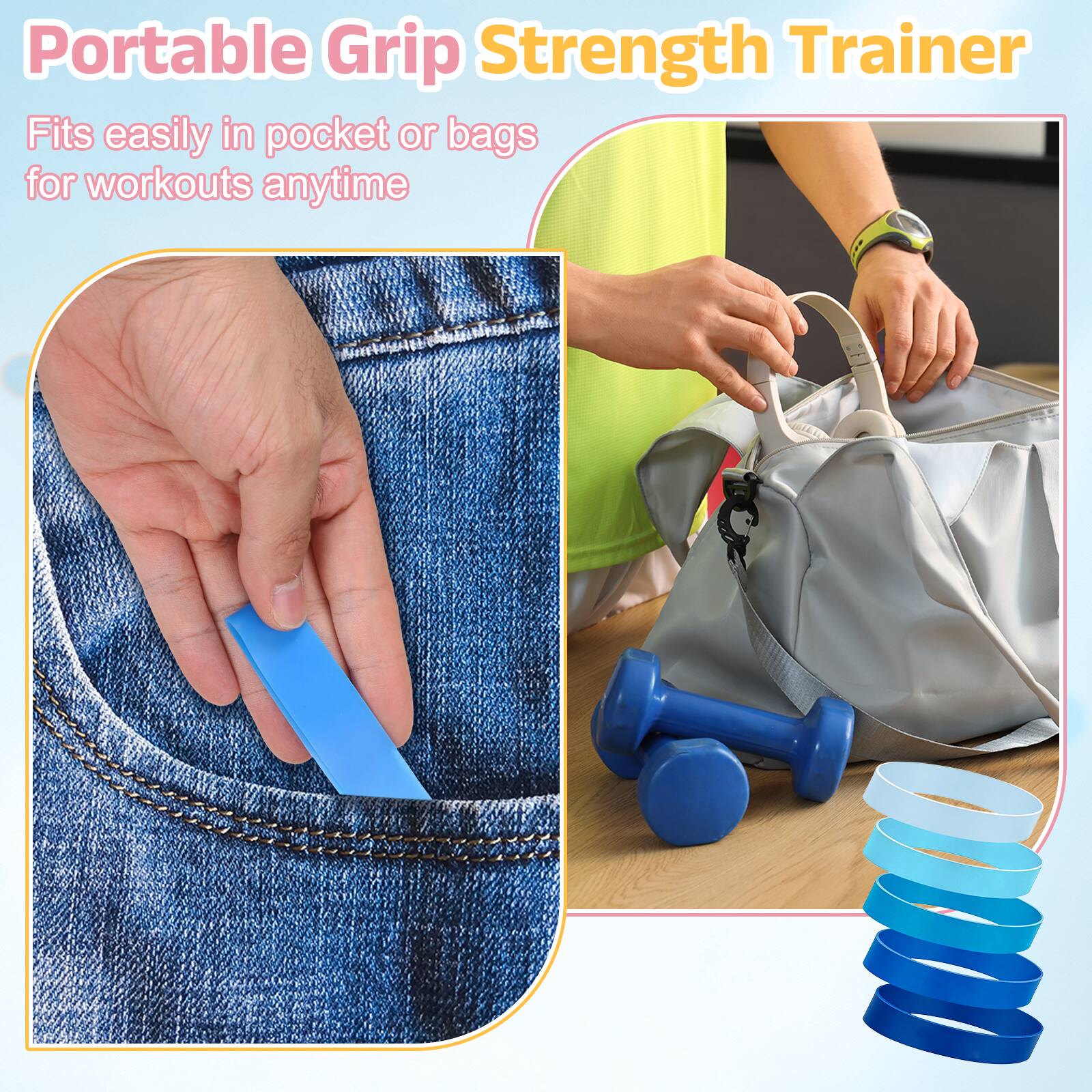Portable Grip Strength Trainer  
Fits easily in pocket or bags for workouts anytime