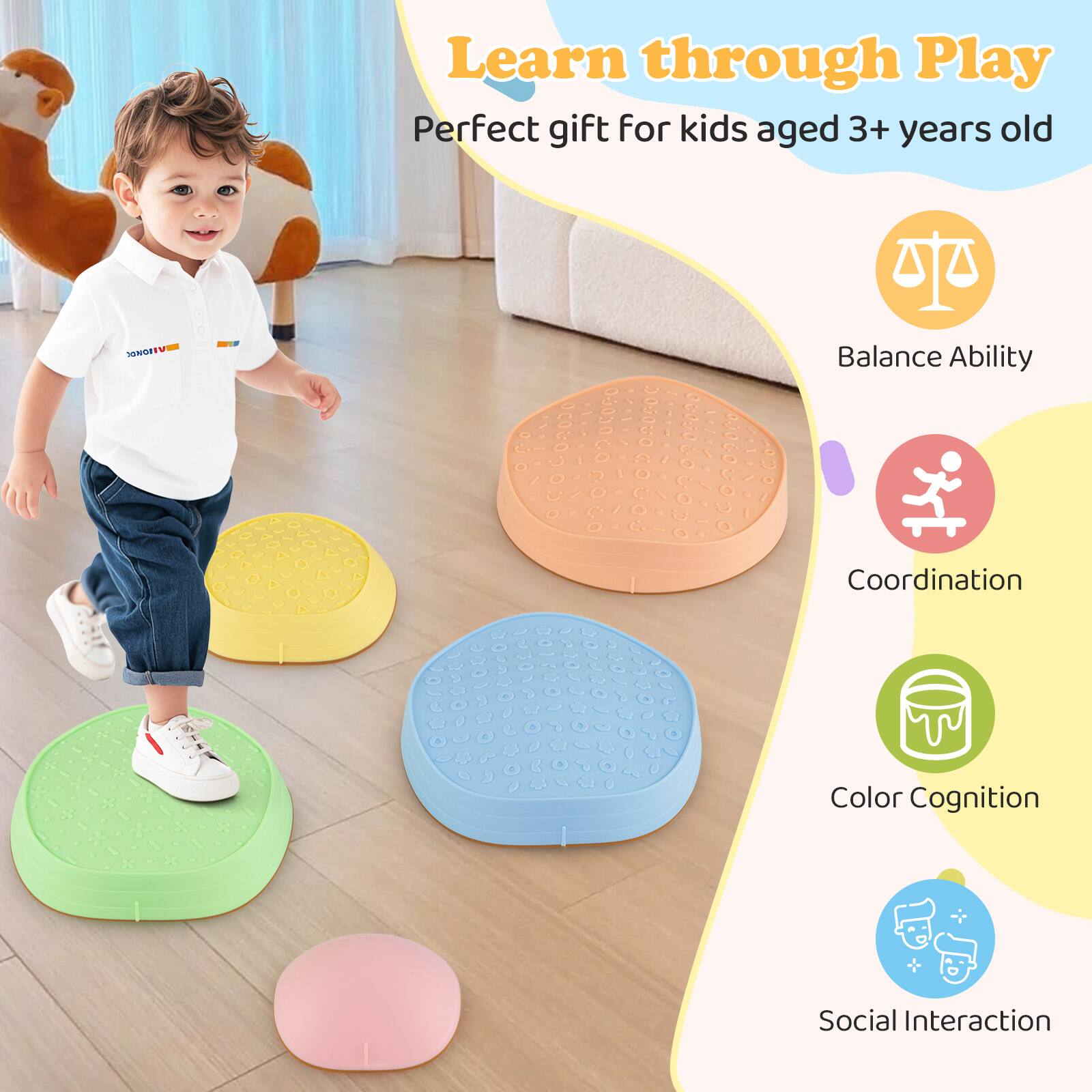 Learn through Play  
Perfect gift for kids aged 3+ years old  

- Balance Ability  
- Coordination  
- Color Cognition  
- Social Interaction