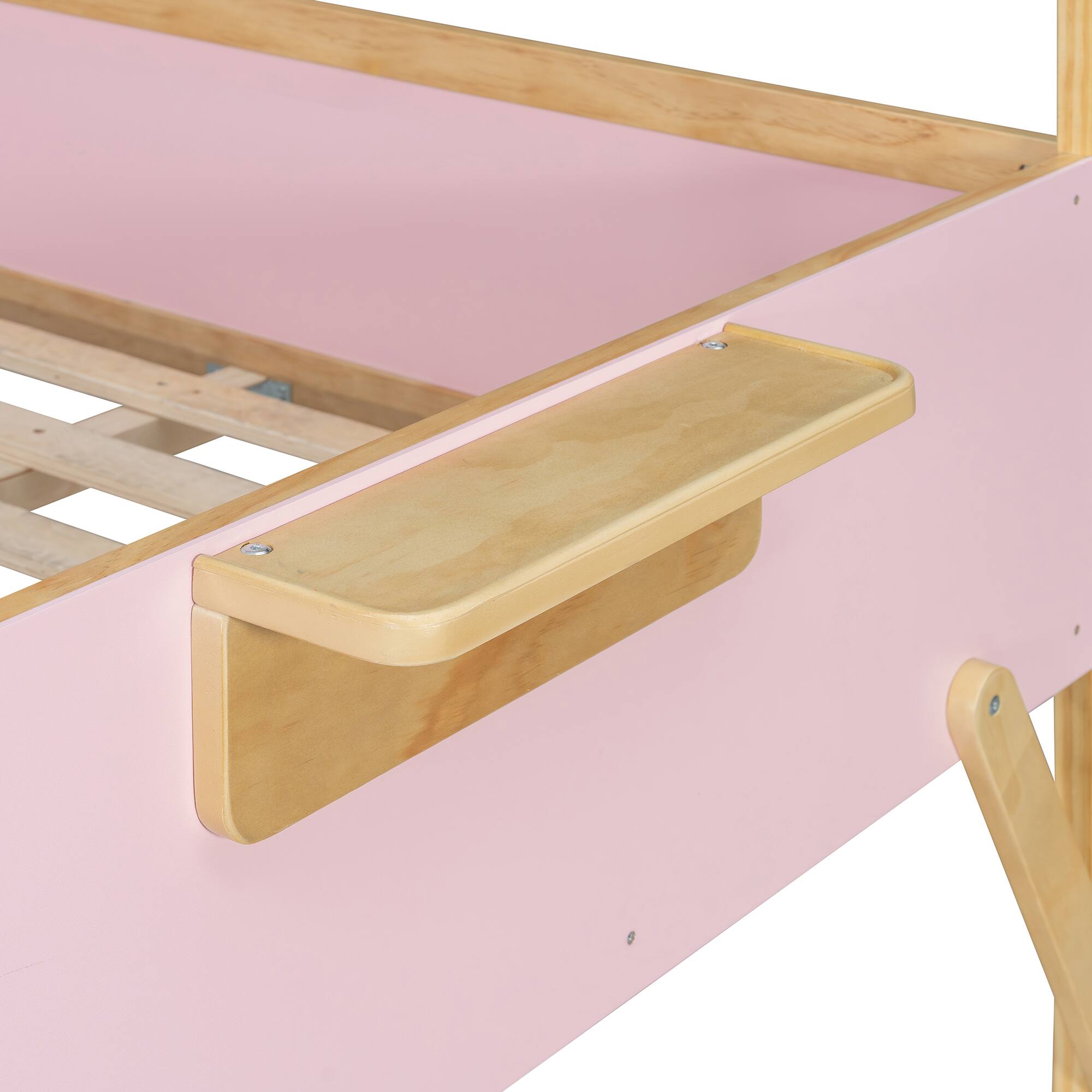 Back. Anysun - Full over Full House Bunk Bed with Stairs and 3-Color LED Lights - Pink.