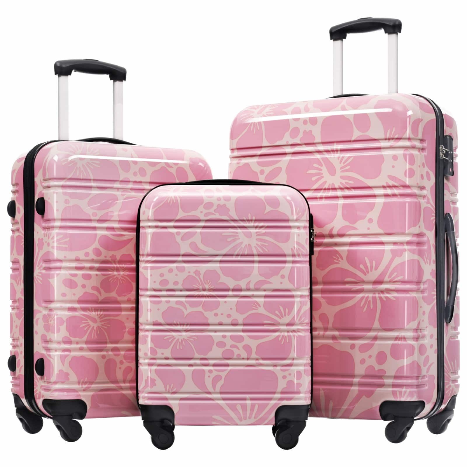 Ecooso - Hardshell Luggage Sets 3 pcs Spinner Suitcase with TSA Lock Lightweight-20"+24"+28" Luggages - Pink