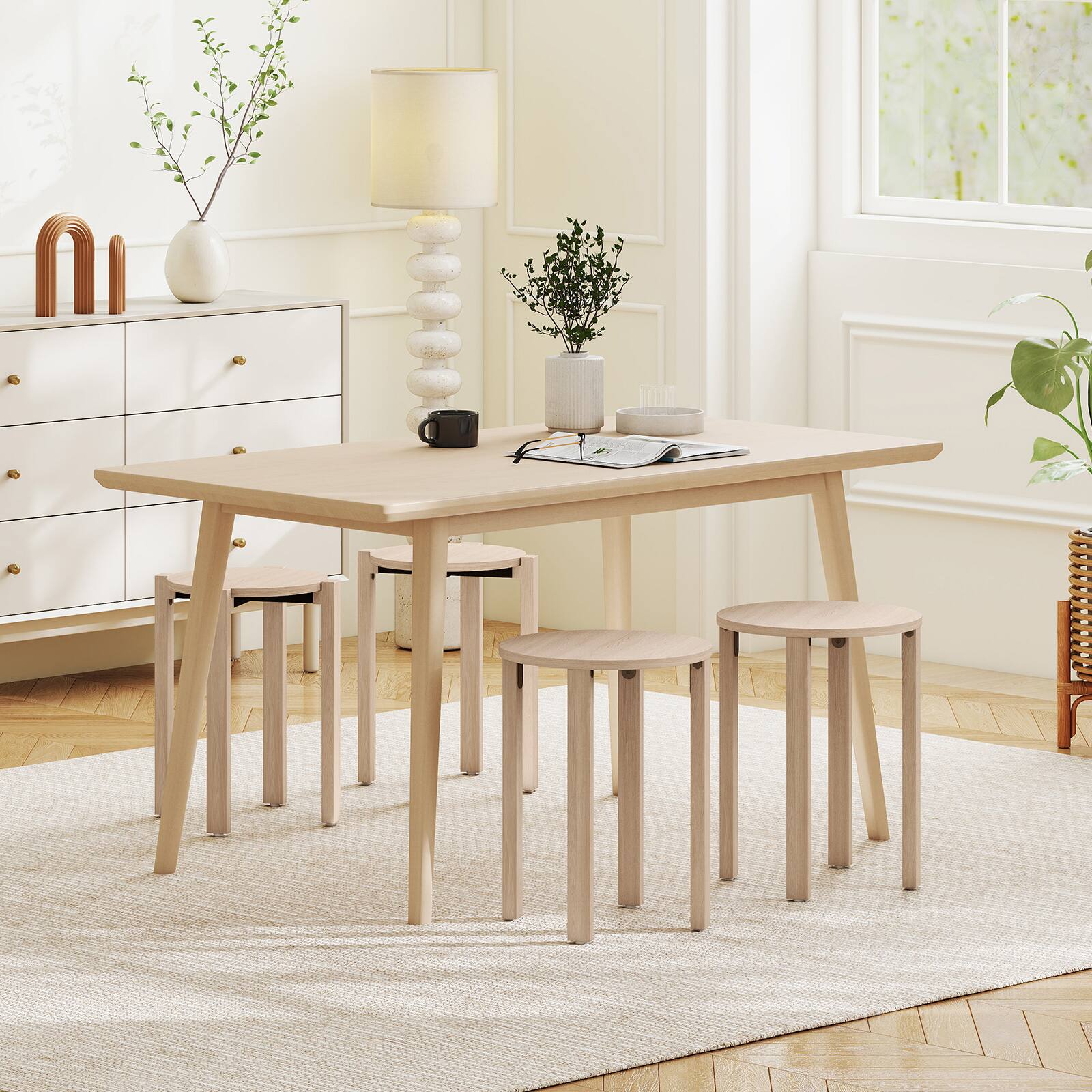 Alt View 4. Costway - Costway Stackable Stools Set of 4 with Rolling Base, Locking Casters for Kitchen Apartments - Natural.