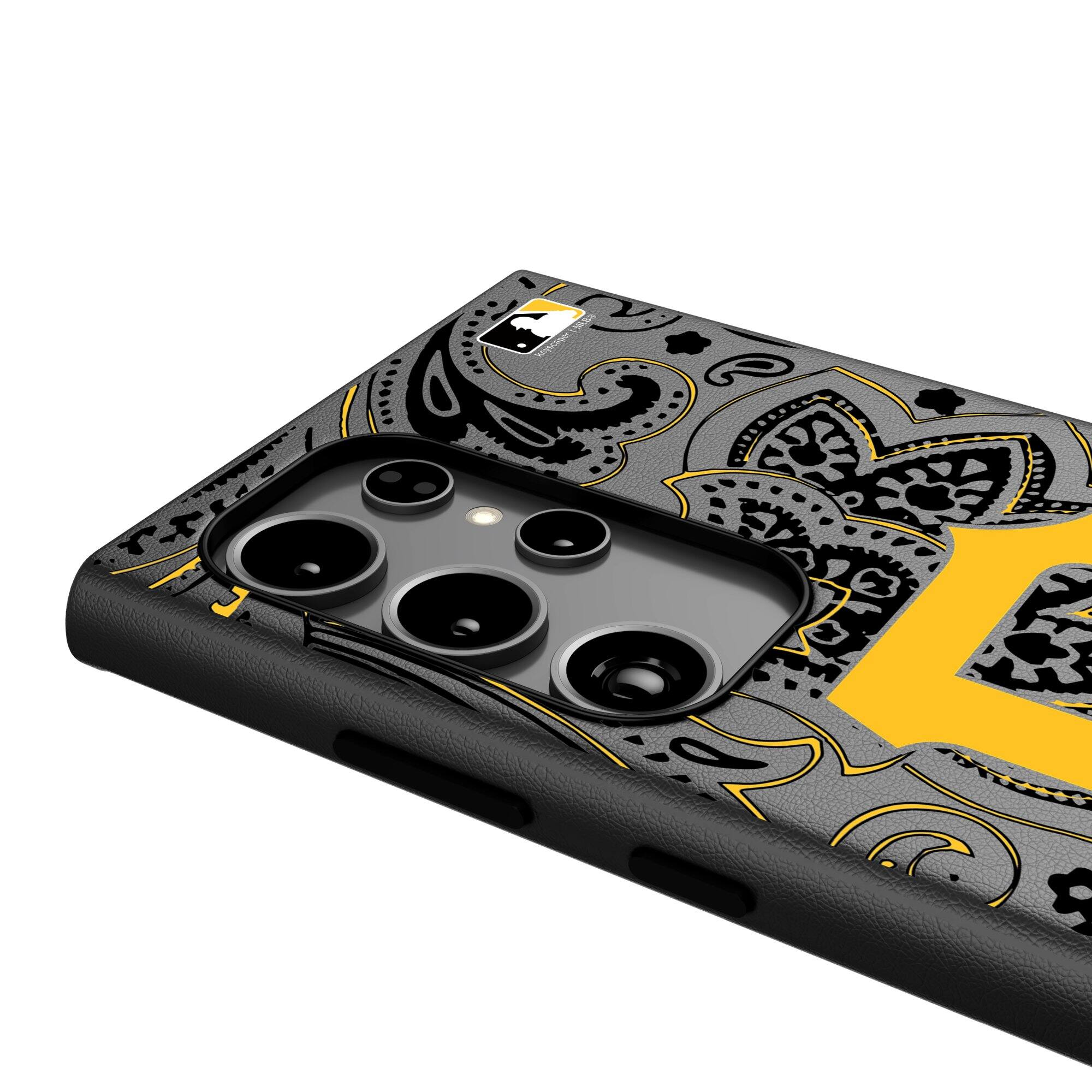 Alt View 3. Keyscaper - Pittsburgh Pirates Paisley Galaxy Magnetic Bump Case - S25 - Black.