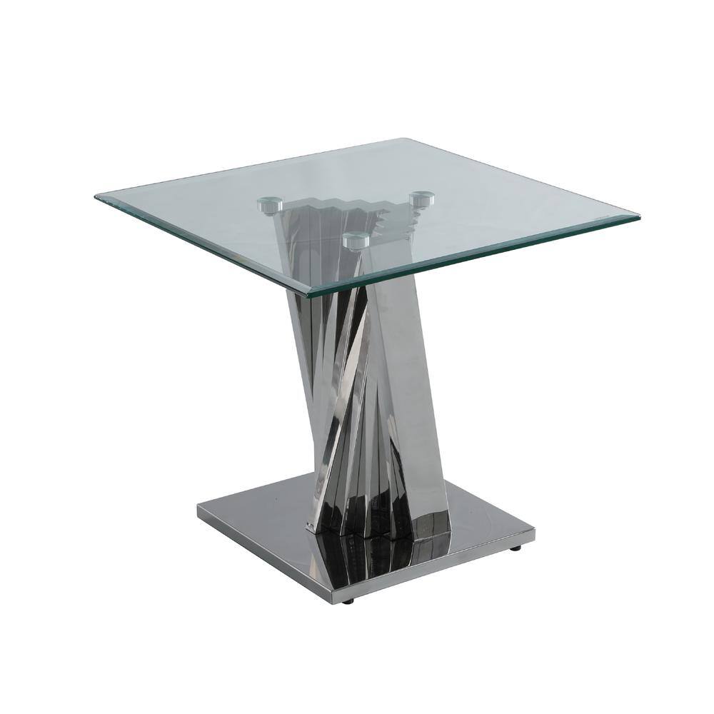 Front. Best Quality Furniture - Glass End Table with Stainless Steel Base - Glass.