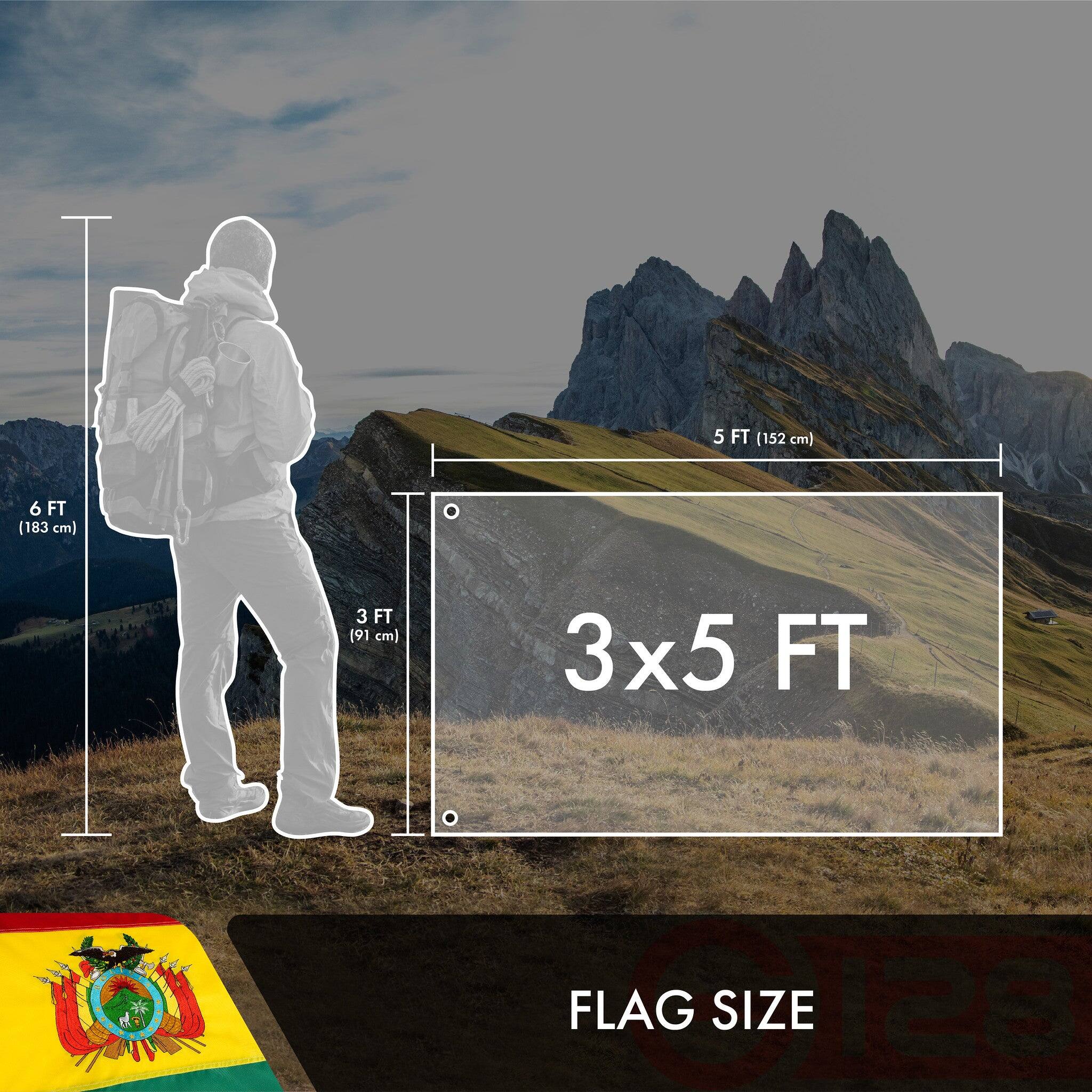 5 FT (152 cm)  
6 FT (183 cm)  
3 FT (91 cm)  
3x5 FT FLAG SIZE