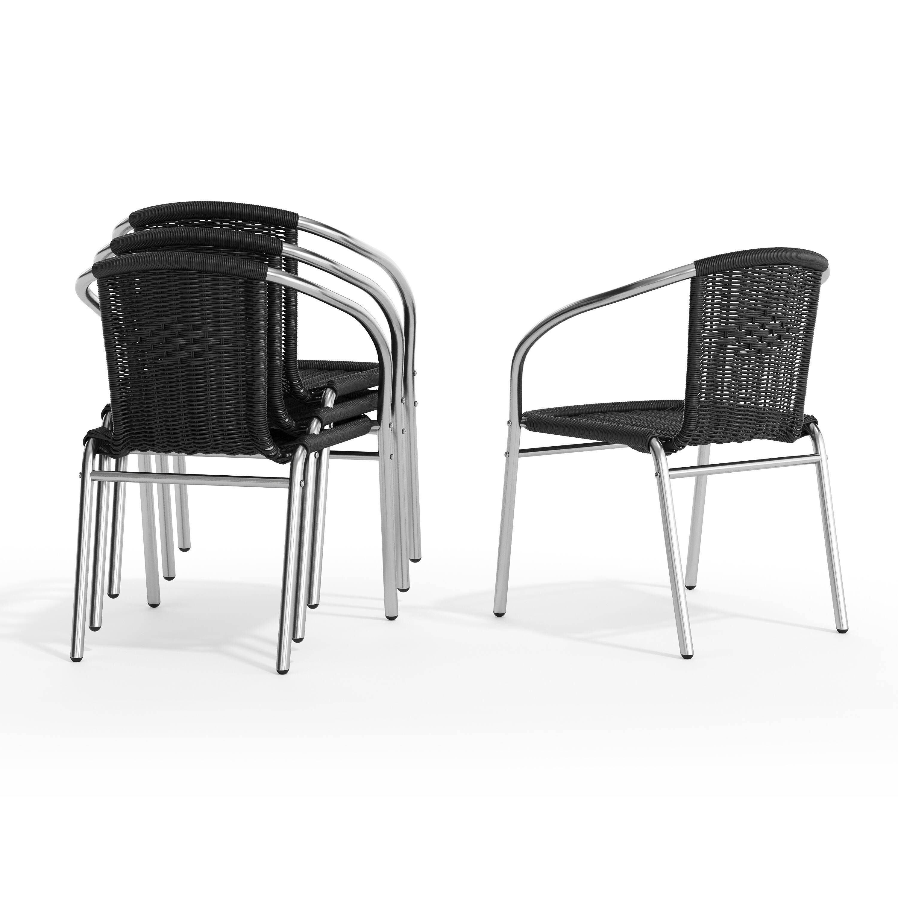 Alt View 8. Emma + Oliver - 4 Pack Aluminum and Rattan Commercial Indoor-Outdoor Restaurant Stack Chair - Aluminum and Black.