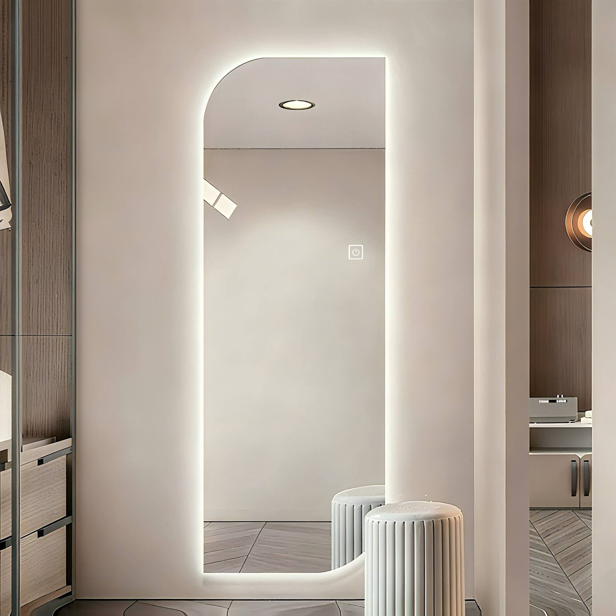 Alt View 2. Boyel Living - 65 by 21 Inch LED Full Length Wall Mirror Irregular Shape Design 3 Color Dimmable Lighting for Entryway Bedroom Salon.