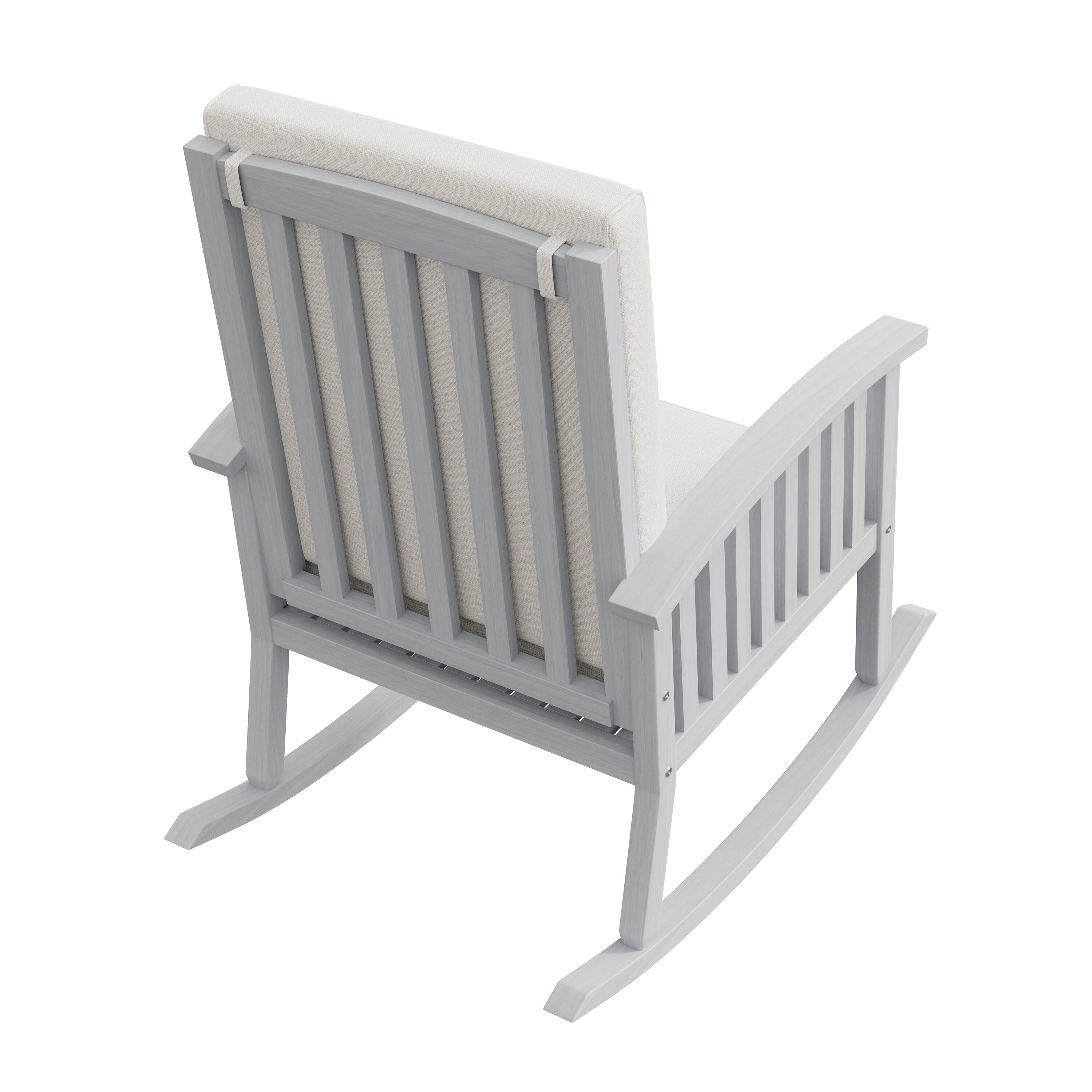 Back. Whisen - Outdoor Acacia Wood Rocking Chair with Cushioned Back and Seat,Rustic Porch Chair - Ivory.