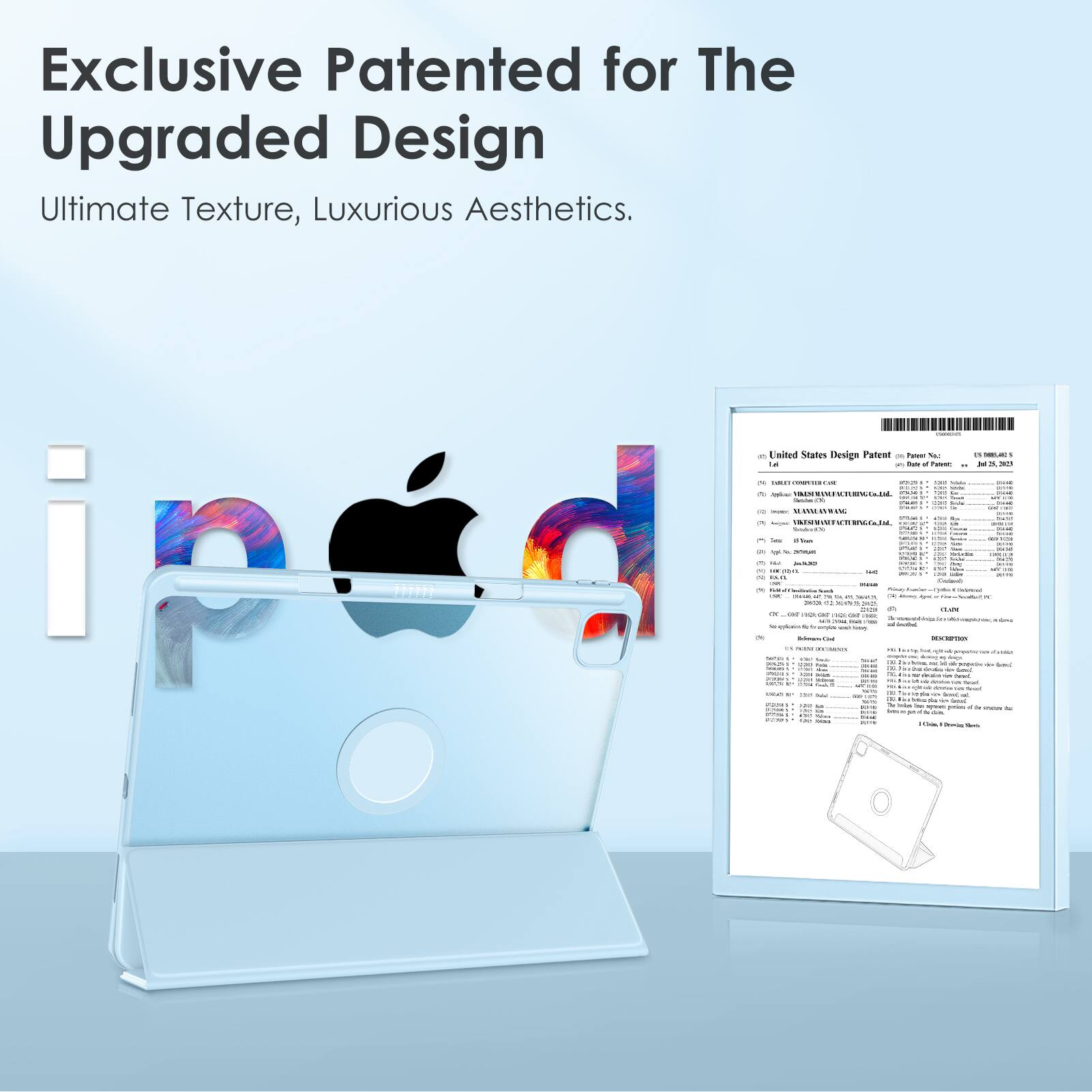 Exclusive Patented for The  
Upgraded Design  
Ultimate Texture, Luxurious Aesthetics.

United States Design Patent  
Patent No. D893,525  
Date of Patent: July 25, 2023  
Assignee: [Name Redacted]  
Inventor: [Name Redacted]  
Design for: [Product Name Redacted]  
[Additional details and legal information]
