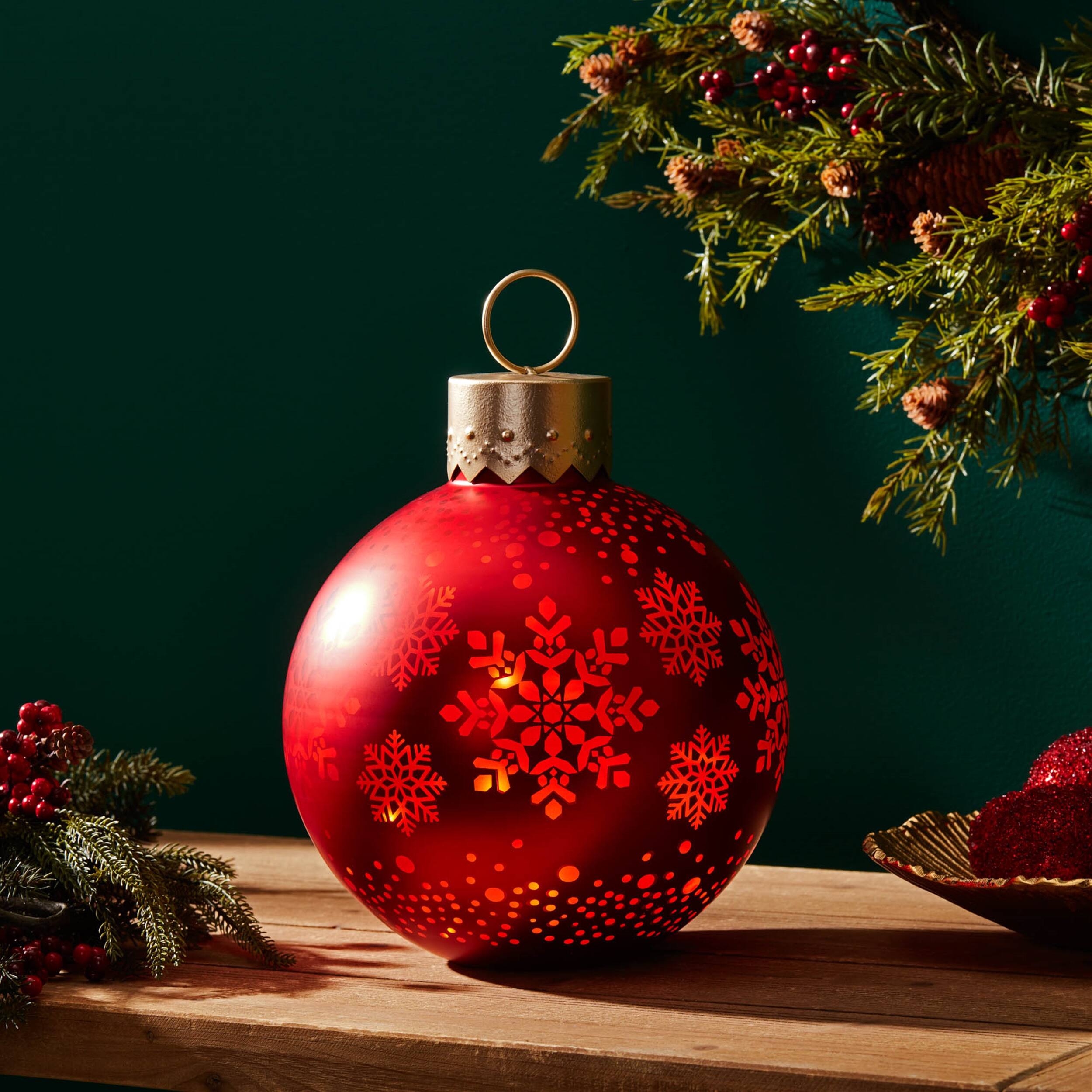 Angle. BreeBe - LED Snowflake Ornament Decor 11"H - Red, Gold.