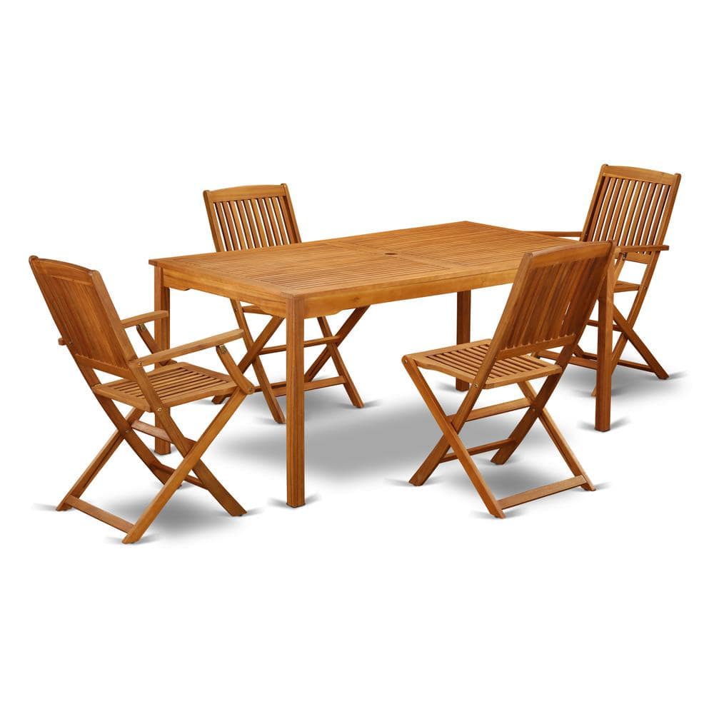 East West Furniture - Wooden Patio Set Natural Oil - Brown