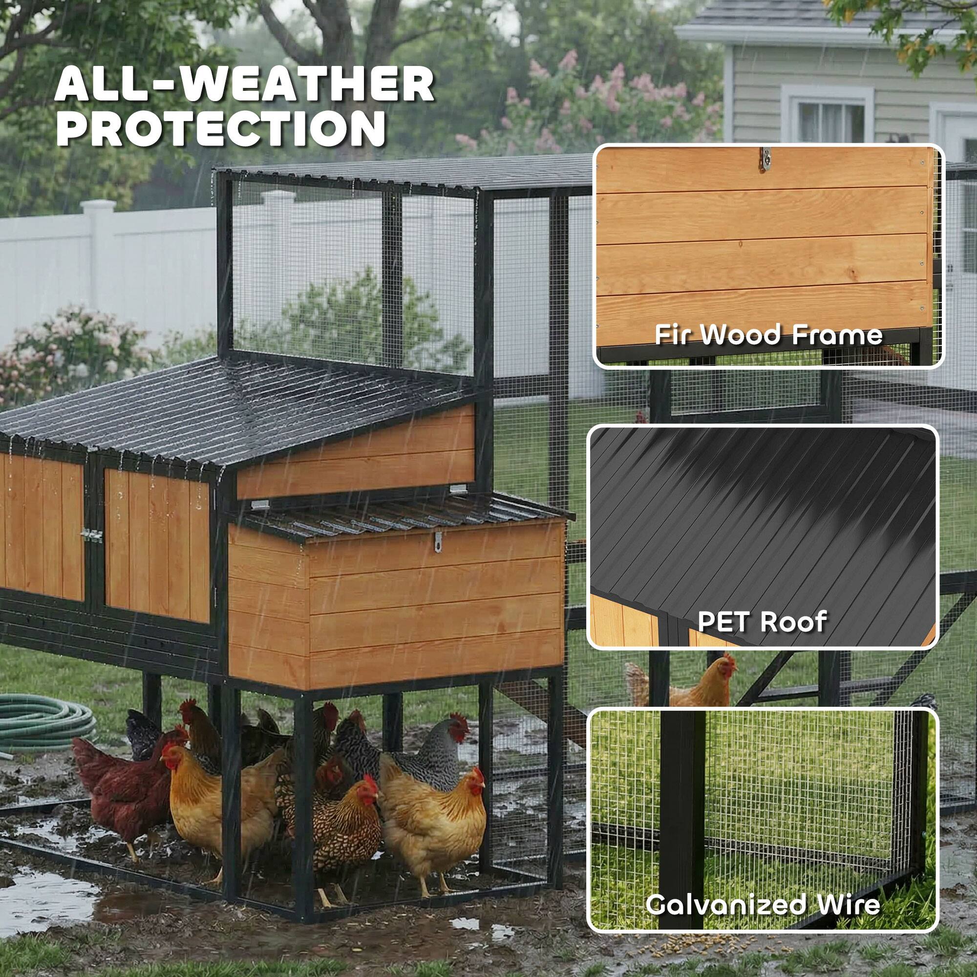 ALL-WEATHER PROTECTION

- Fir Wood Frame
- PET Roof
- Galvanized Wire