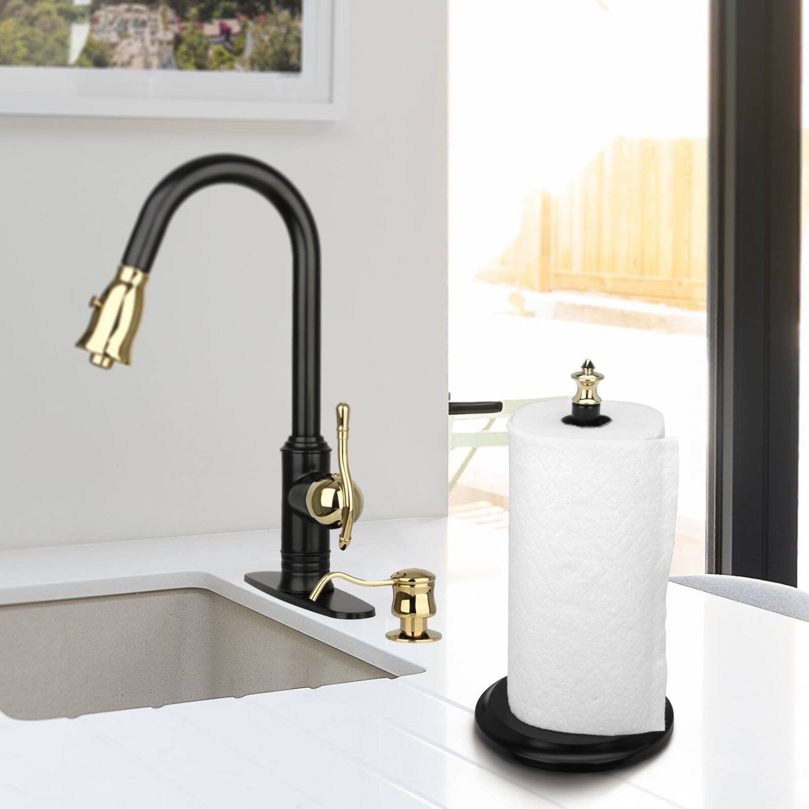 Alt View 7. Akicon - Akicon Paper Towel Holder Stand for Dining Room Table and Kitchen Countertop in Matte Black & Gold - Matte Black & Gold.