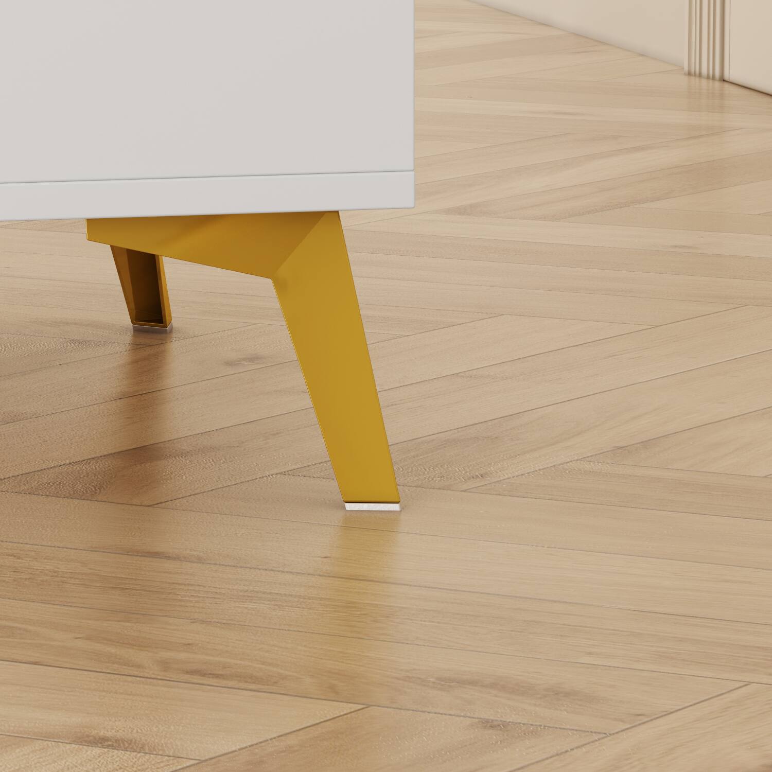 Alt View 4. FUFU & GAGA - FUFU&GAGA 3 - Drawer Nightstand: Gold Accents & Modern Glam - White.