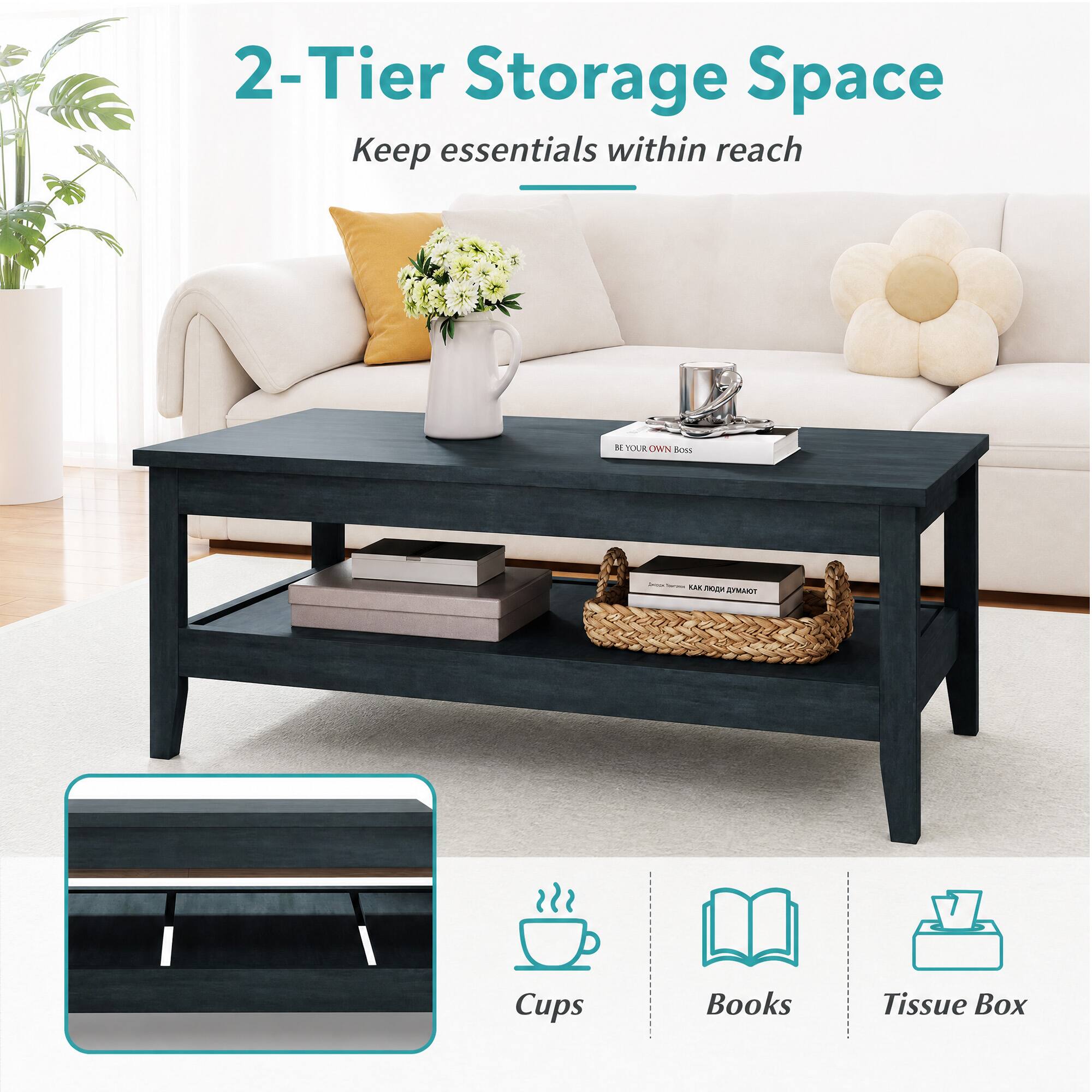 2-Tier Storage Space  
Keep essentials within reach

BE YOUR OWN Boss

Cups  
Books  
Tissue Box